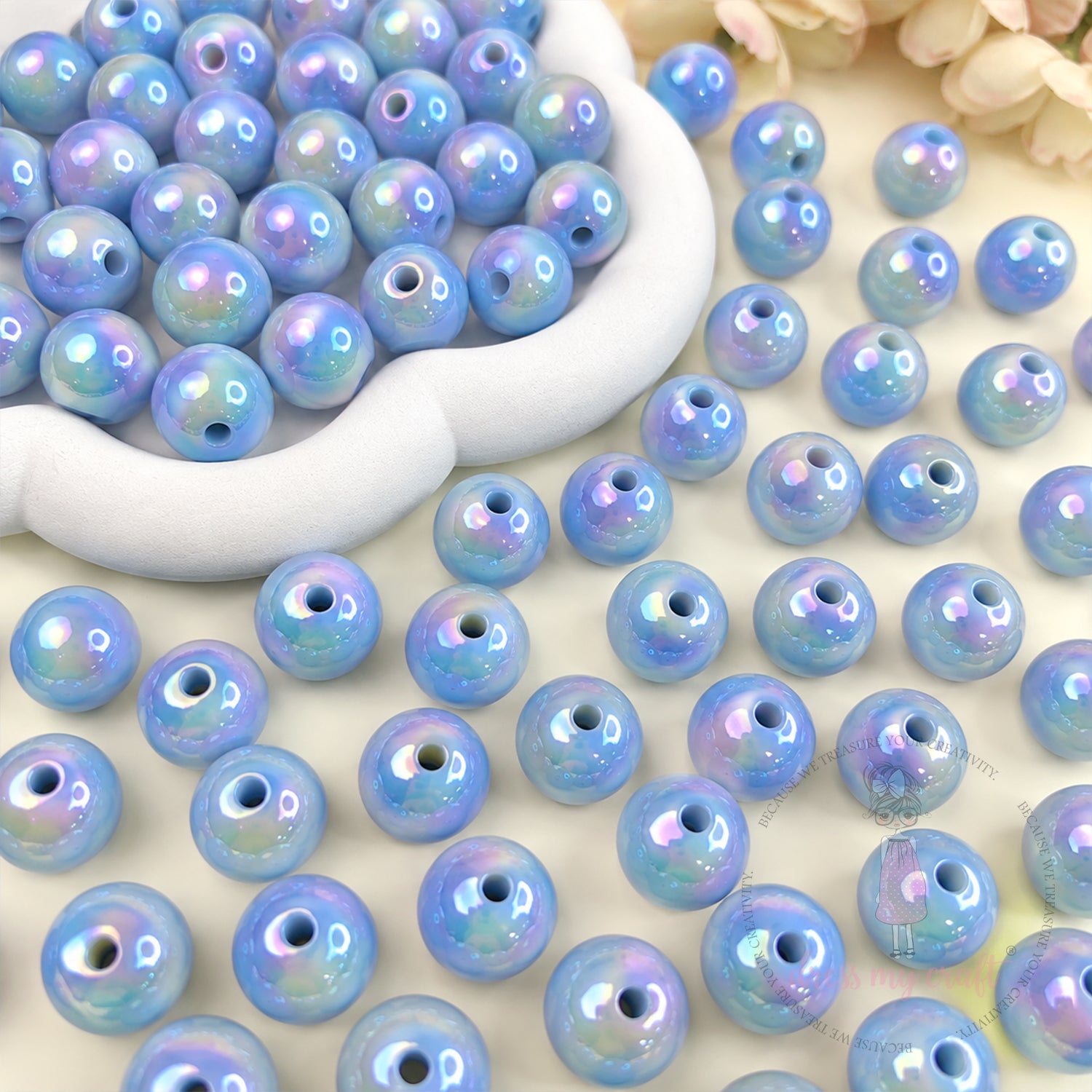 Holographic Premium Acrylic Beads - Ocean Blue