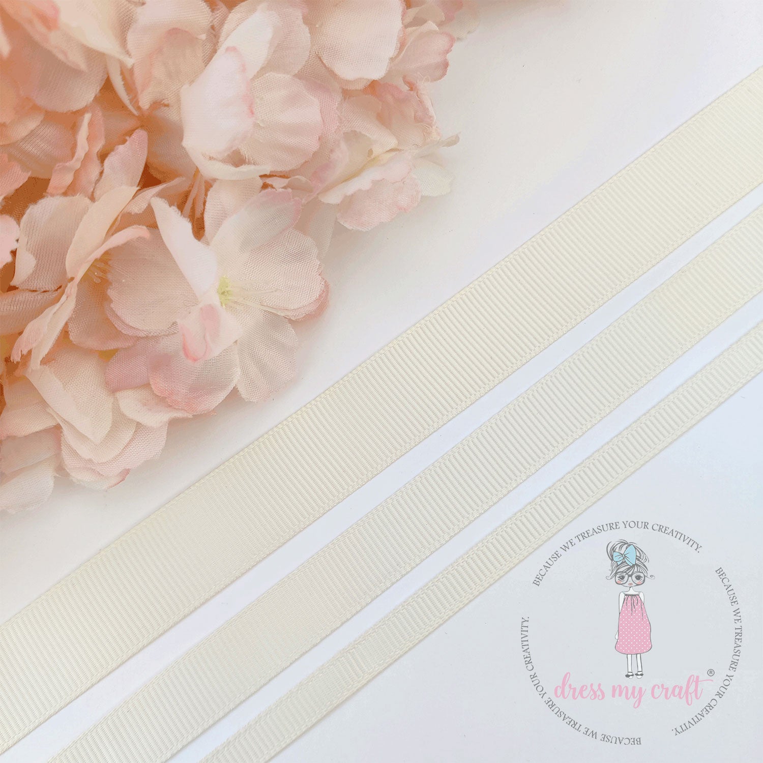 Grosgrain Ribbon Combo - 3 Rolls (6mm, 12mm, 18mm) Ivory