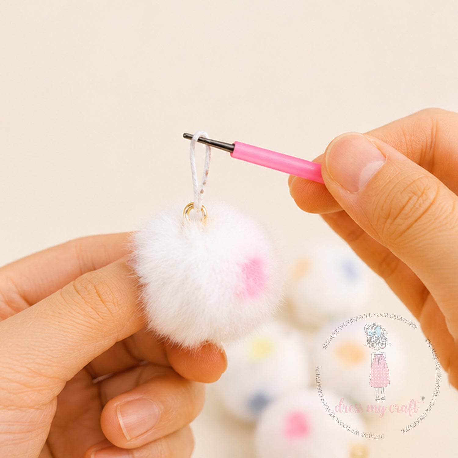 Mix White Pastel Pom Poms With Loop - Big