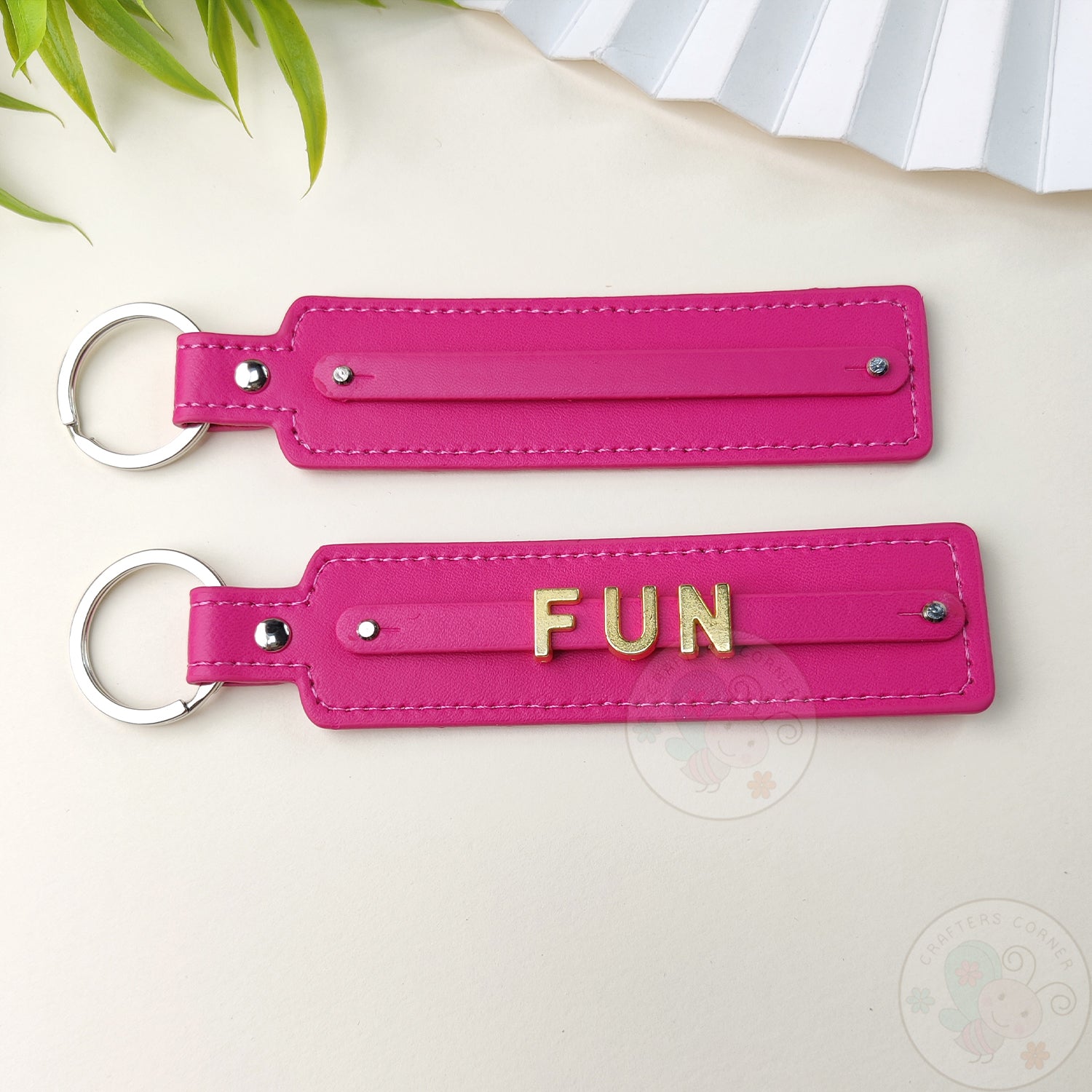 Leather Strap Key-chain - Magenta Pink, 4 Pcs