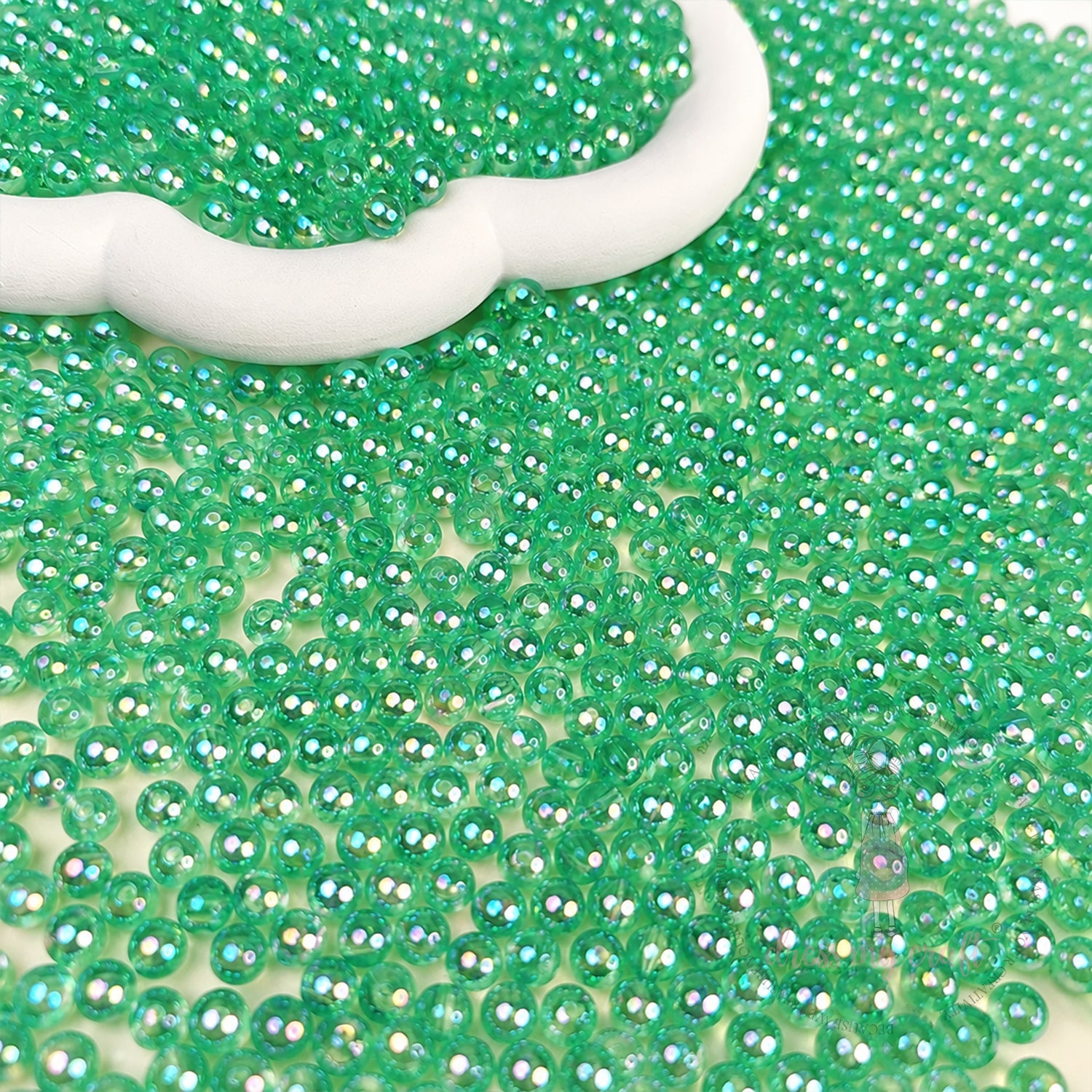Transparent Rainbow Beads Green - 6 MM, 50 Gms