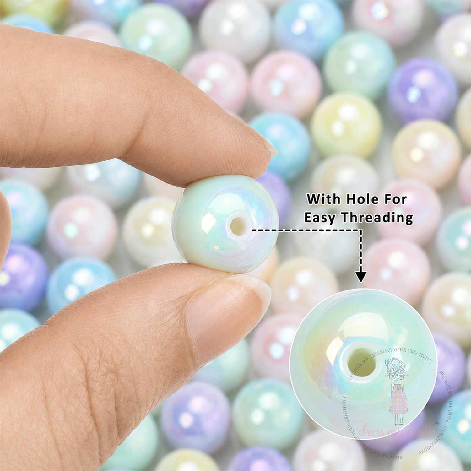 Shimmer with Holographic Acrylic Beads - 12 MM, 50 Pcs