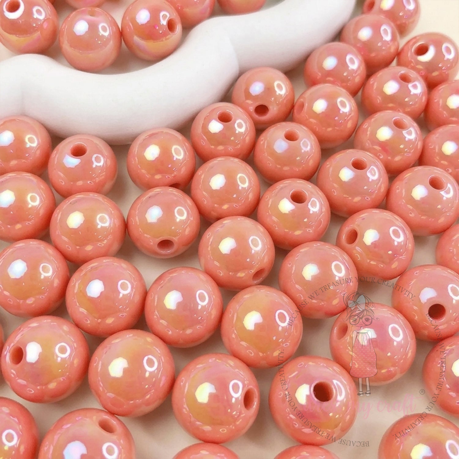 Holographic Premium Acrylic Beads - Peach