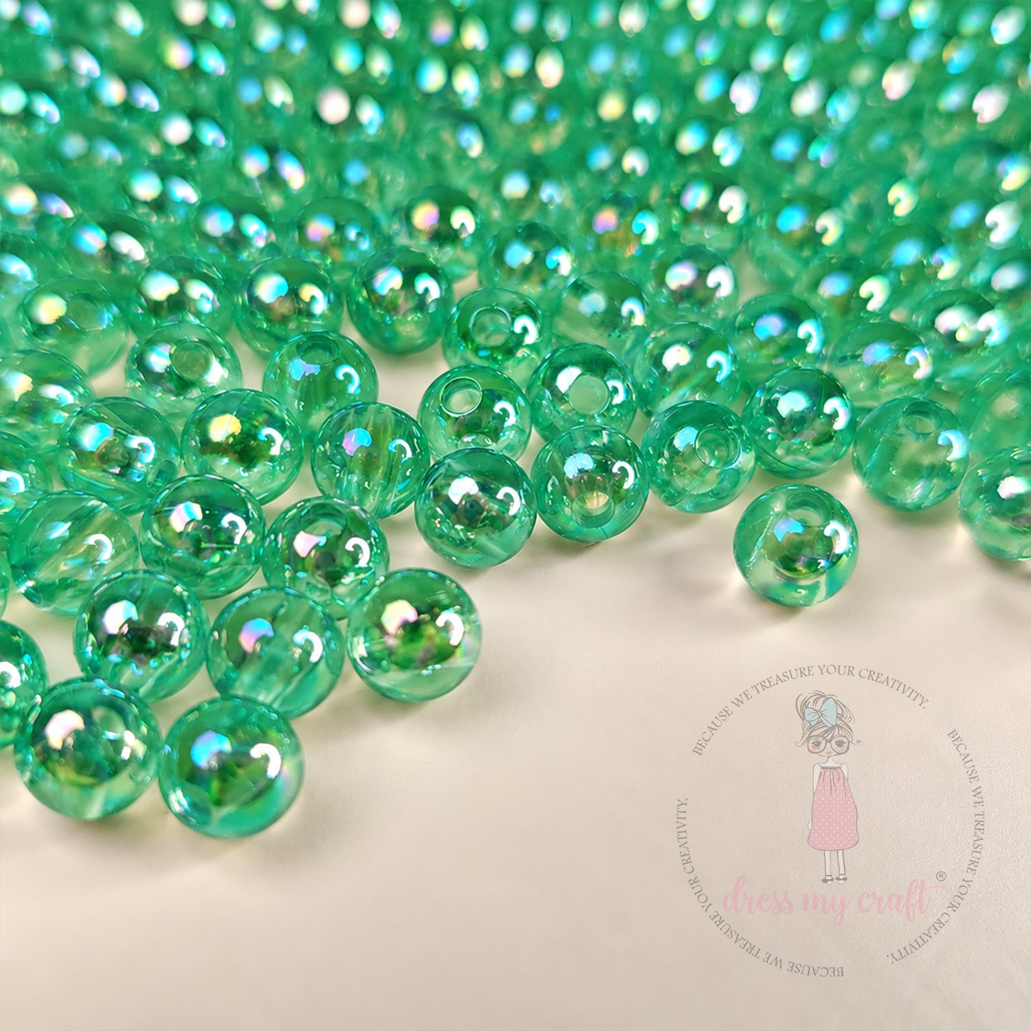 Transparent Rainbow Beads Green - 6 MM, 50 Gms