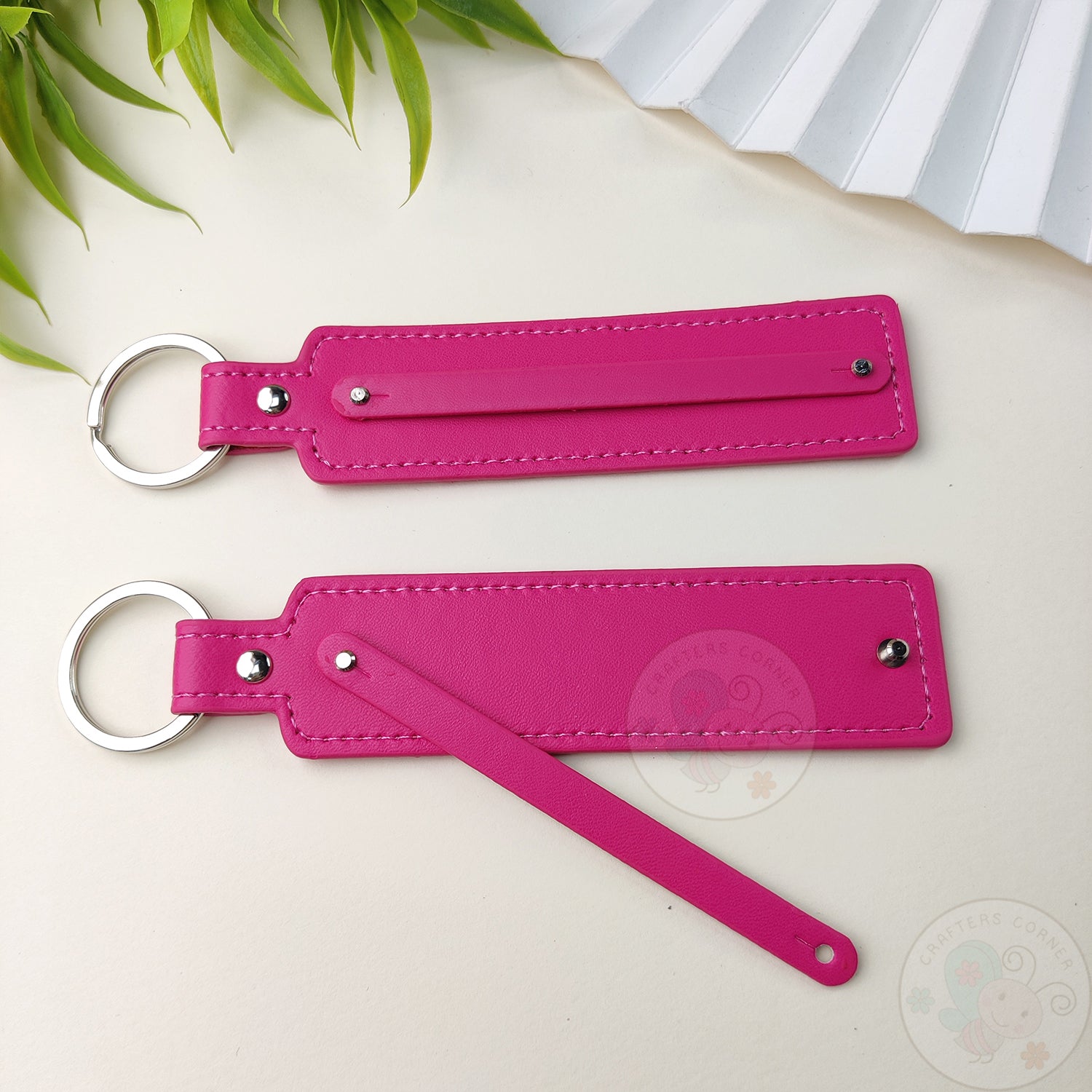 Leather Strap Key-chain - Magenta Pink, 4 Pcs