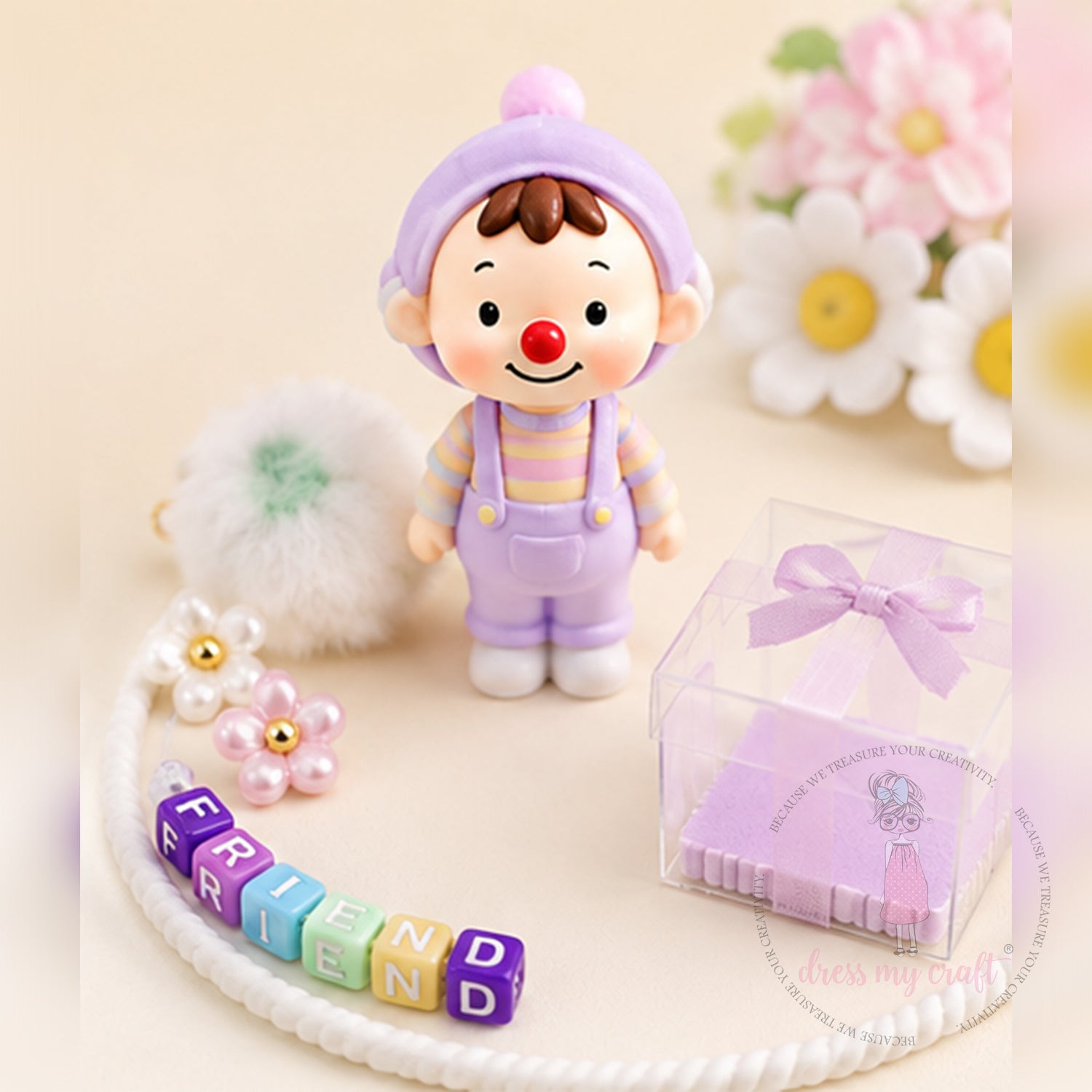 Mix White Pastel Pom Poms With Loop - Big