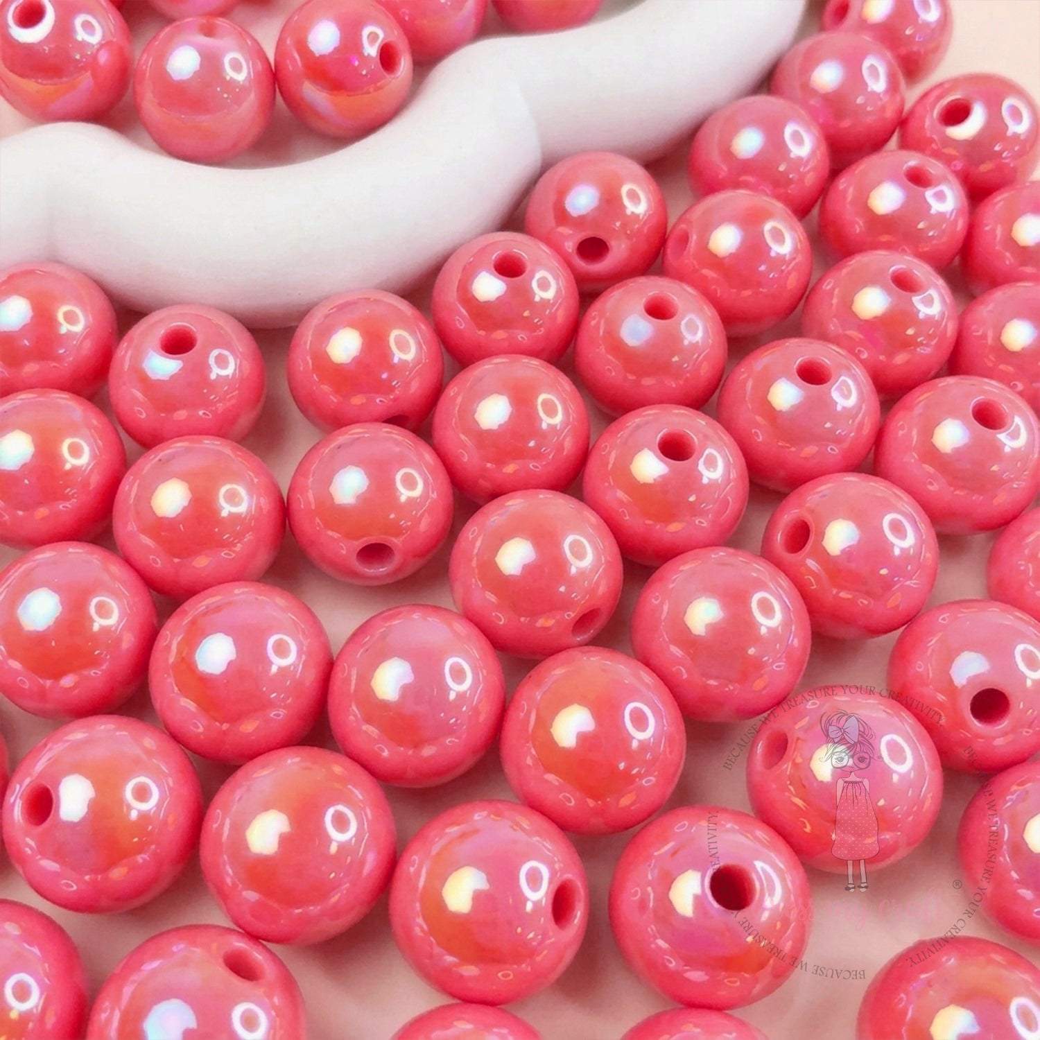 Holographic Premium Acrylic Beads - Iridescent Coral Pink, 20 Pcs