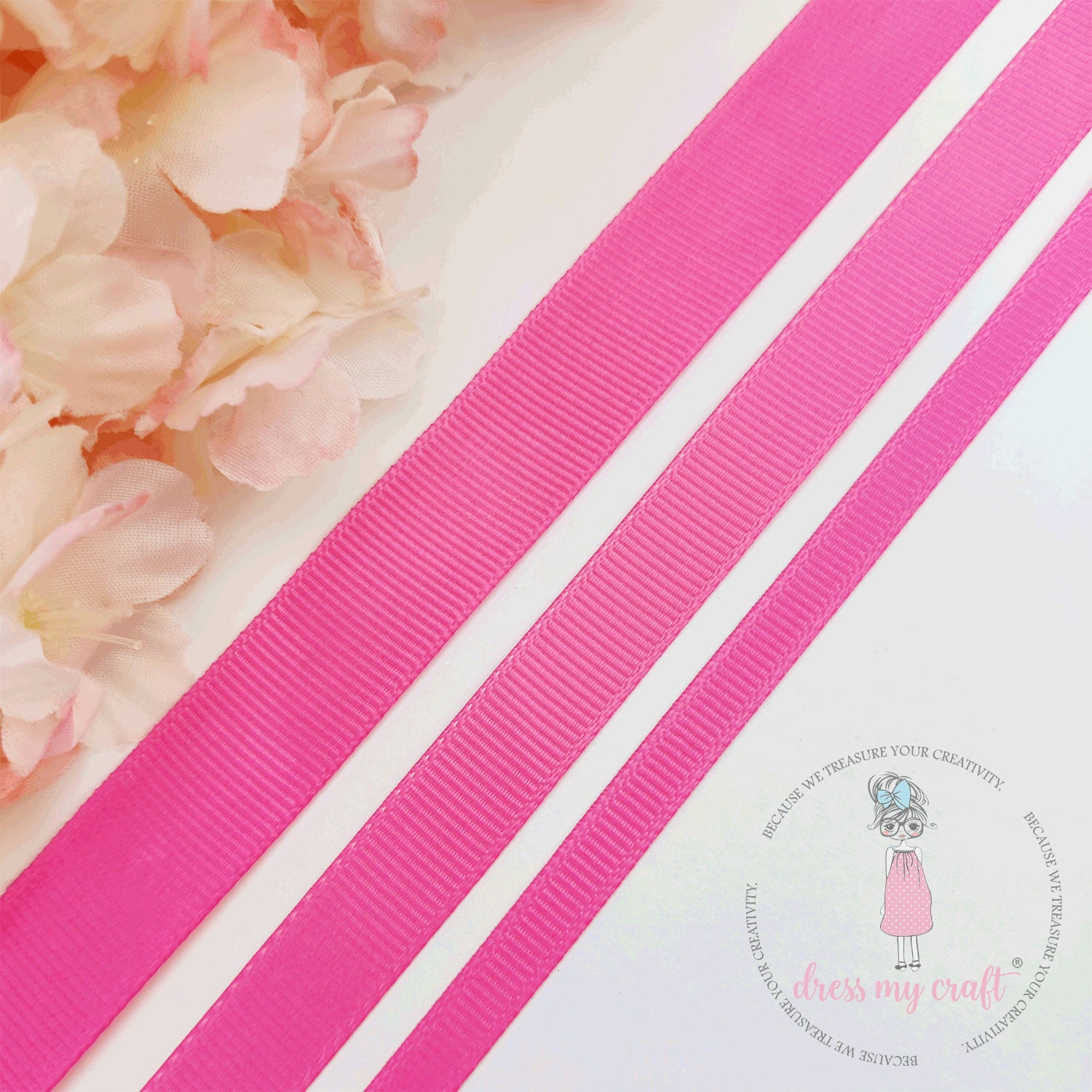 Grosgrain Ribbon Combo - 3 Rolls (6mm, 12mm, 18mm) Flamingo Pink