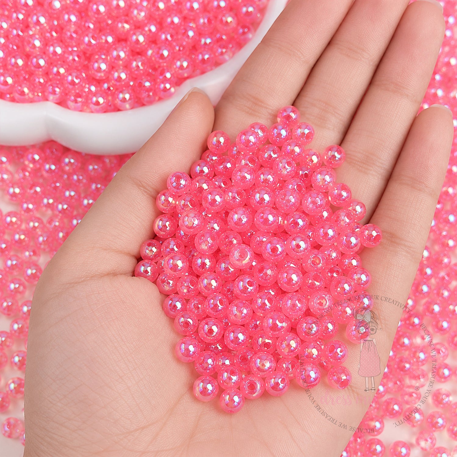 Transparent Rainbow Beads Pink - 6 MM, 50 Gms