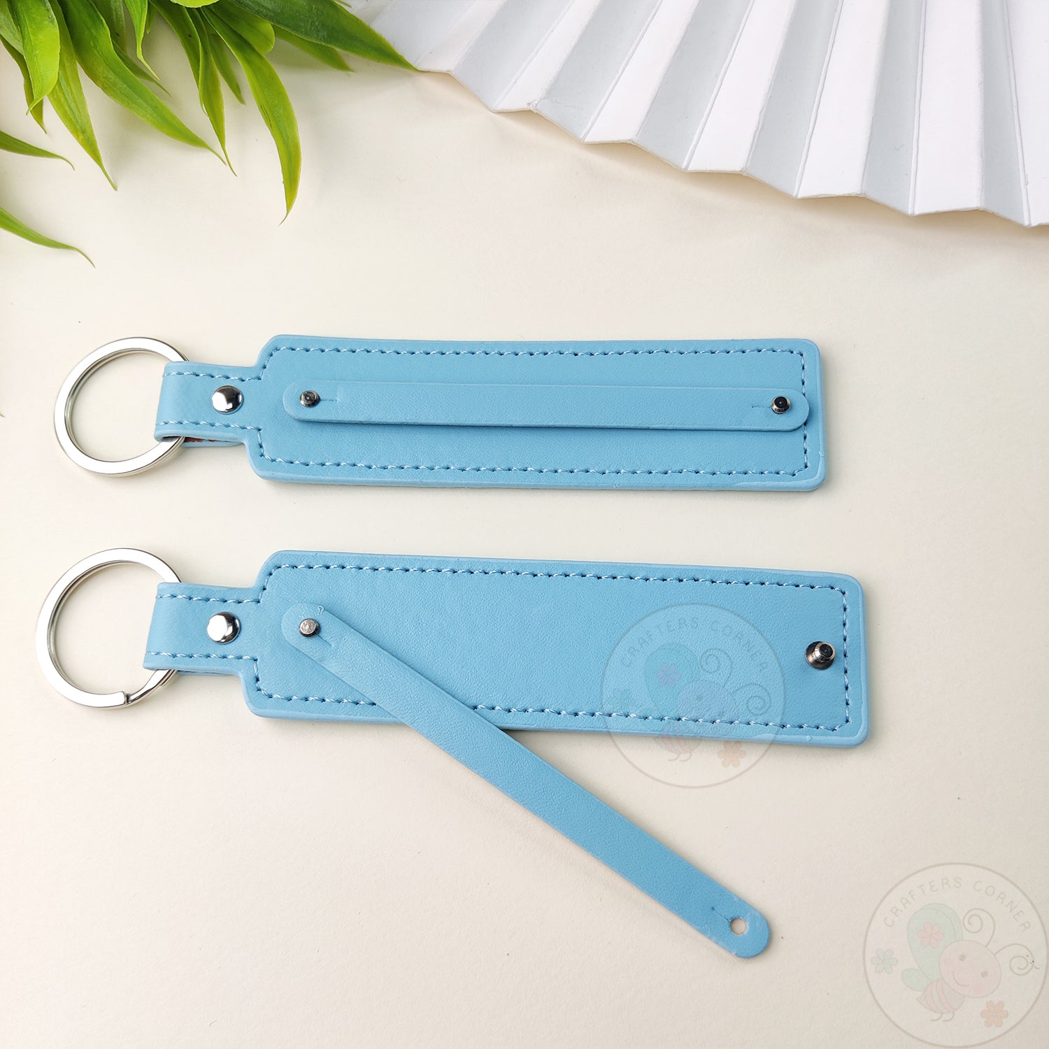 Leather Strap Key-chain - Sky Blue, 4 Pcs