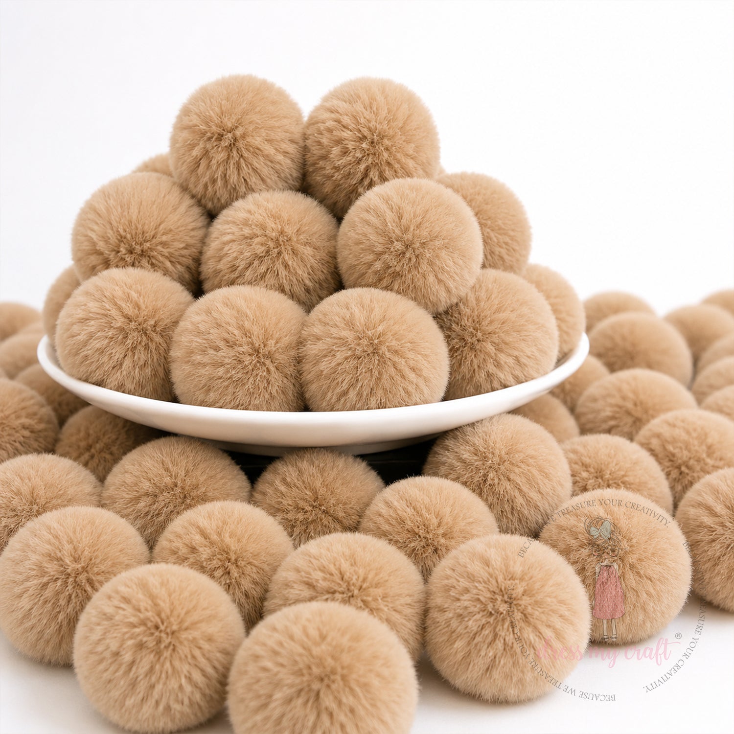 Brown Pastel Pom Poms With Loop - Medium