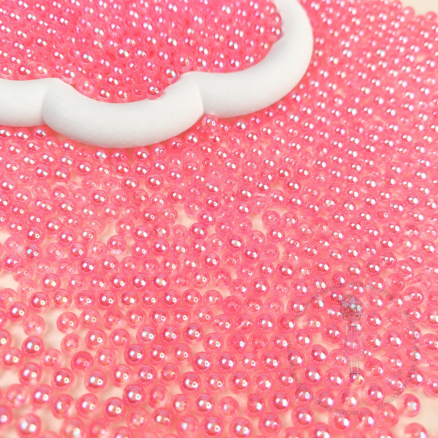 Transparent Rainbow Beads Pink - 6 MM, 50 Gms