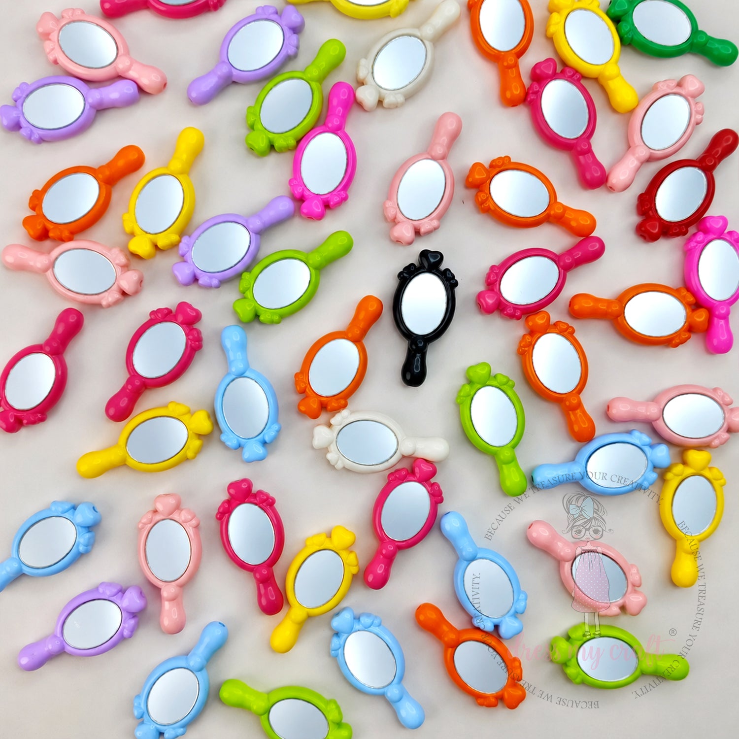 Multicolor Hand Mirror Beads - 5 Pcs