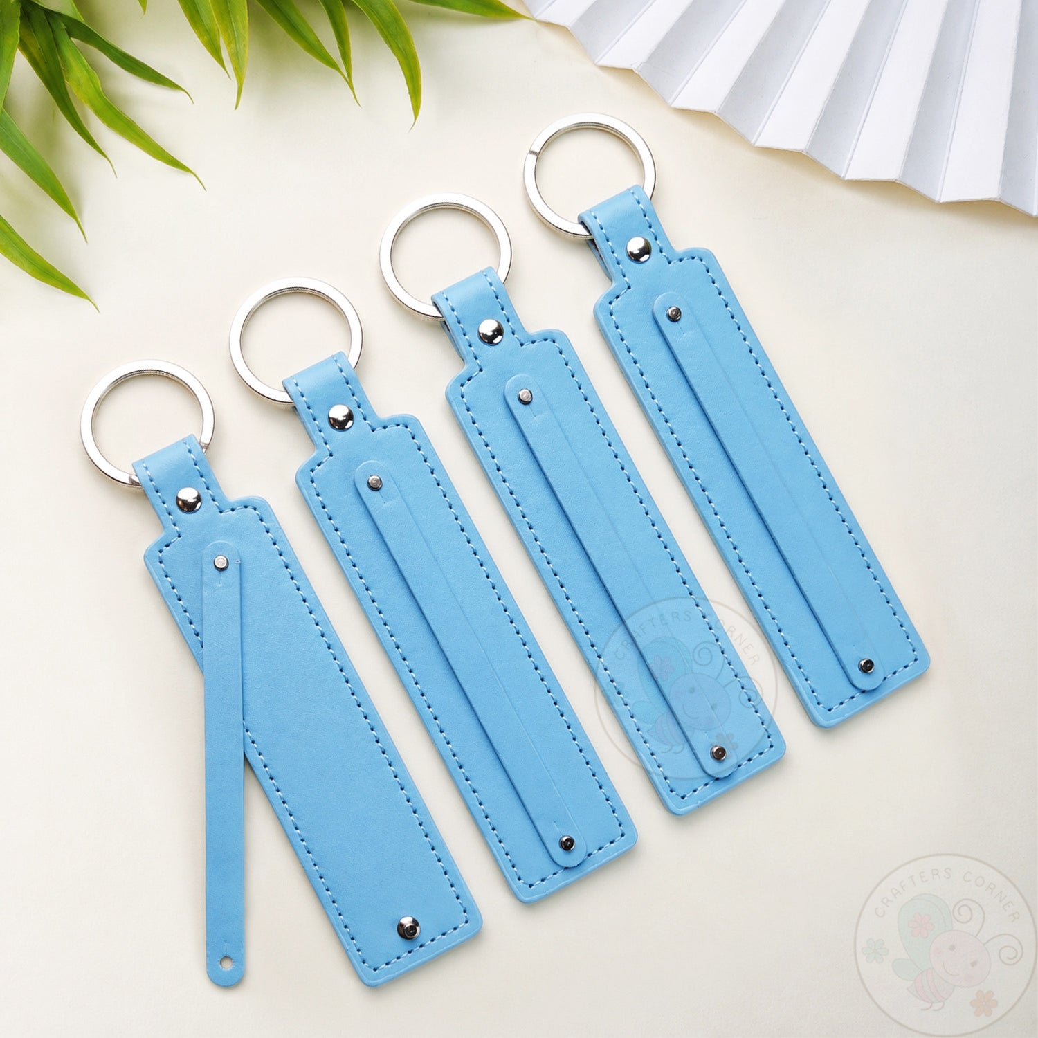 Leather Strap Key-chain - Sky Blue, 4 Pcs