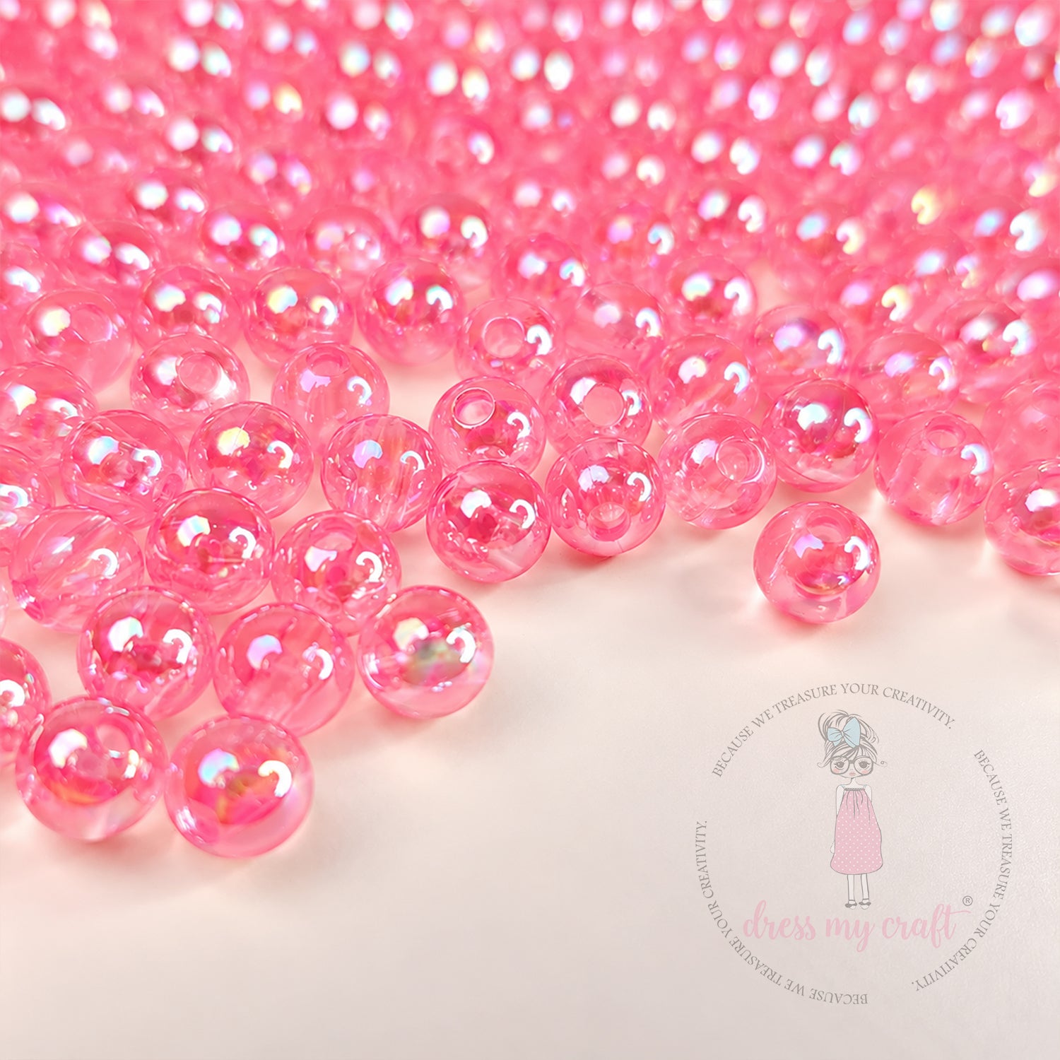 Transparent Rainbow Beads Pink - 6 MM, 50 Gms
