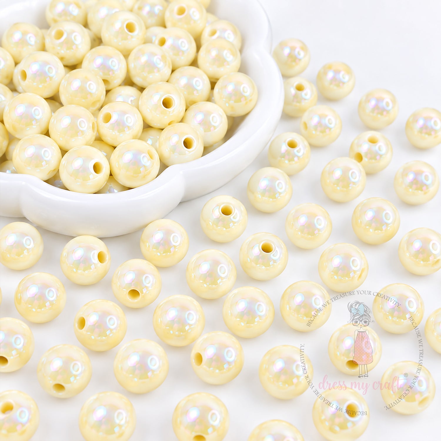 Holographic Premium Acrylic Beads - Beige, 20 Pcs