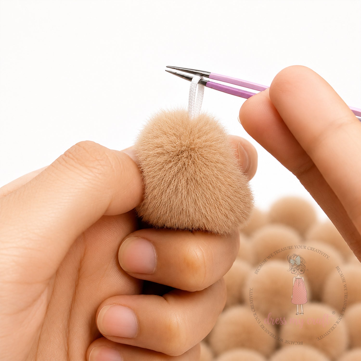 Brown Pastel Pom Poms With Loop - Medium