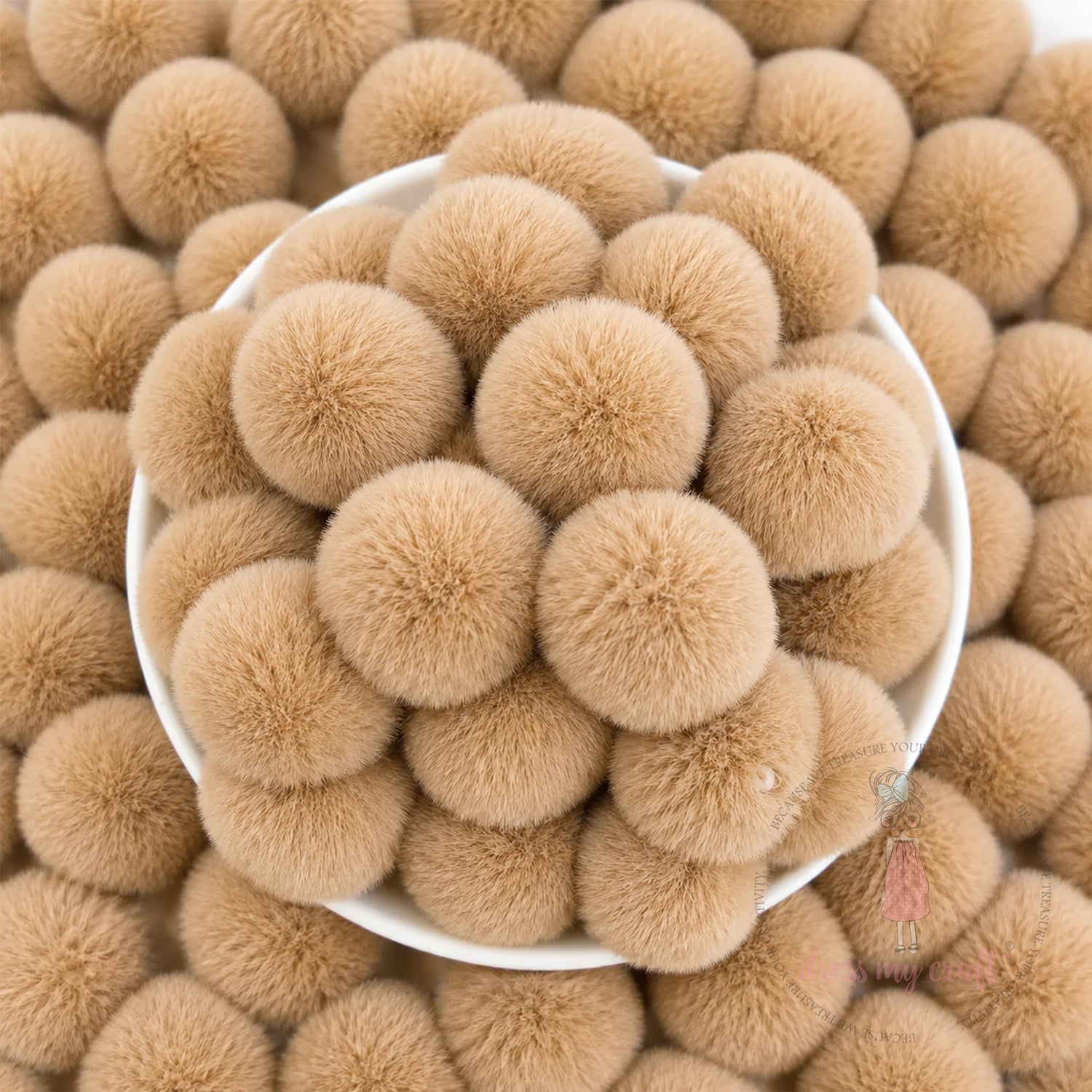 Brown Pastel Pom Poms With Loop - Medium