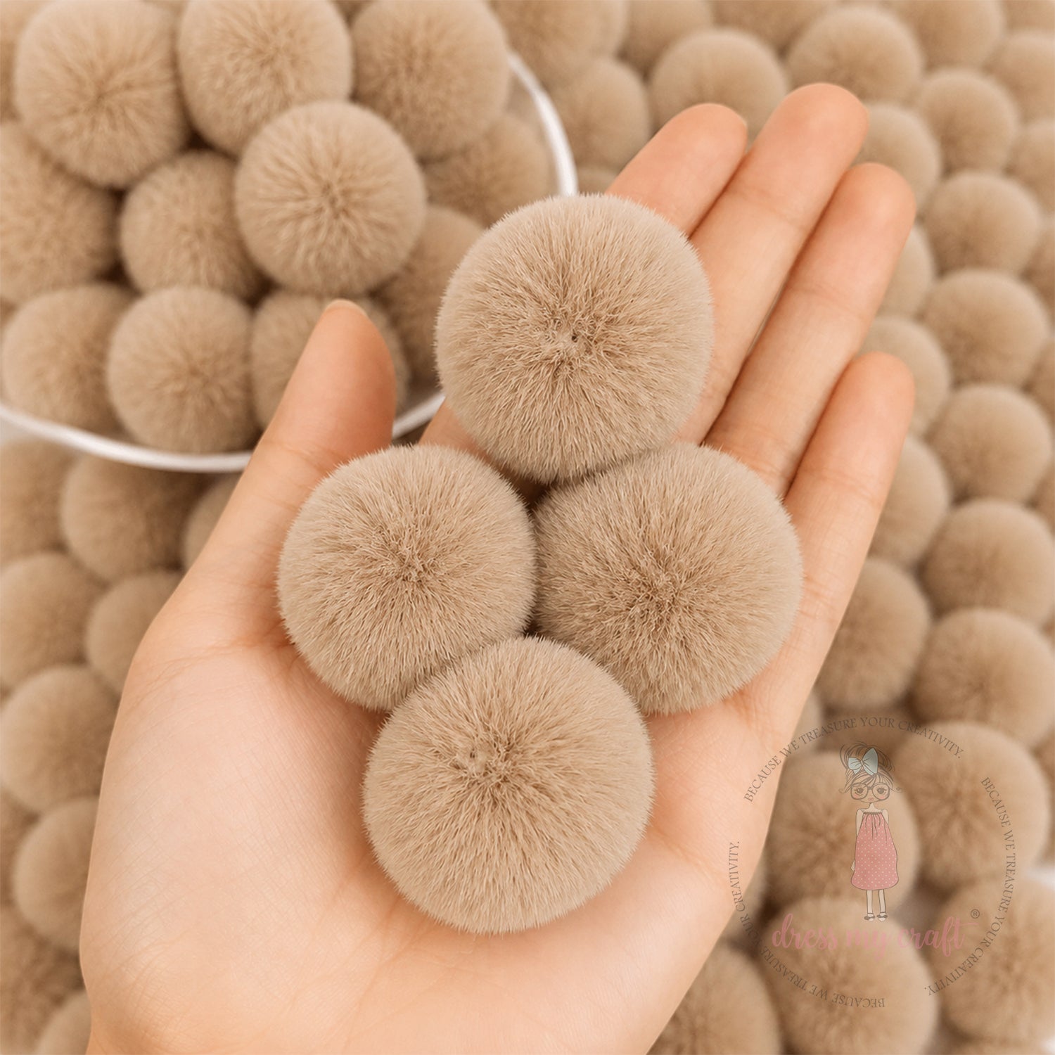 Brown Pastel Pom Poms With Loop - Medium