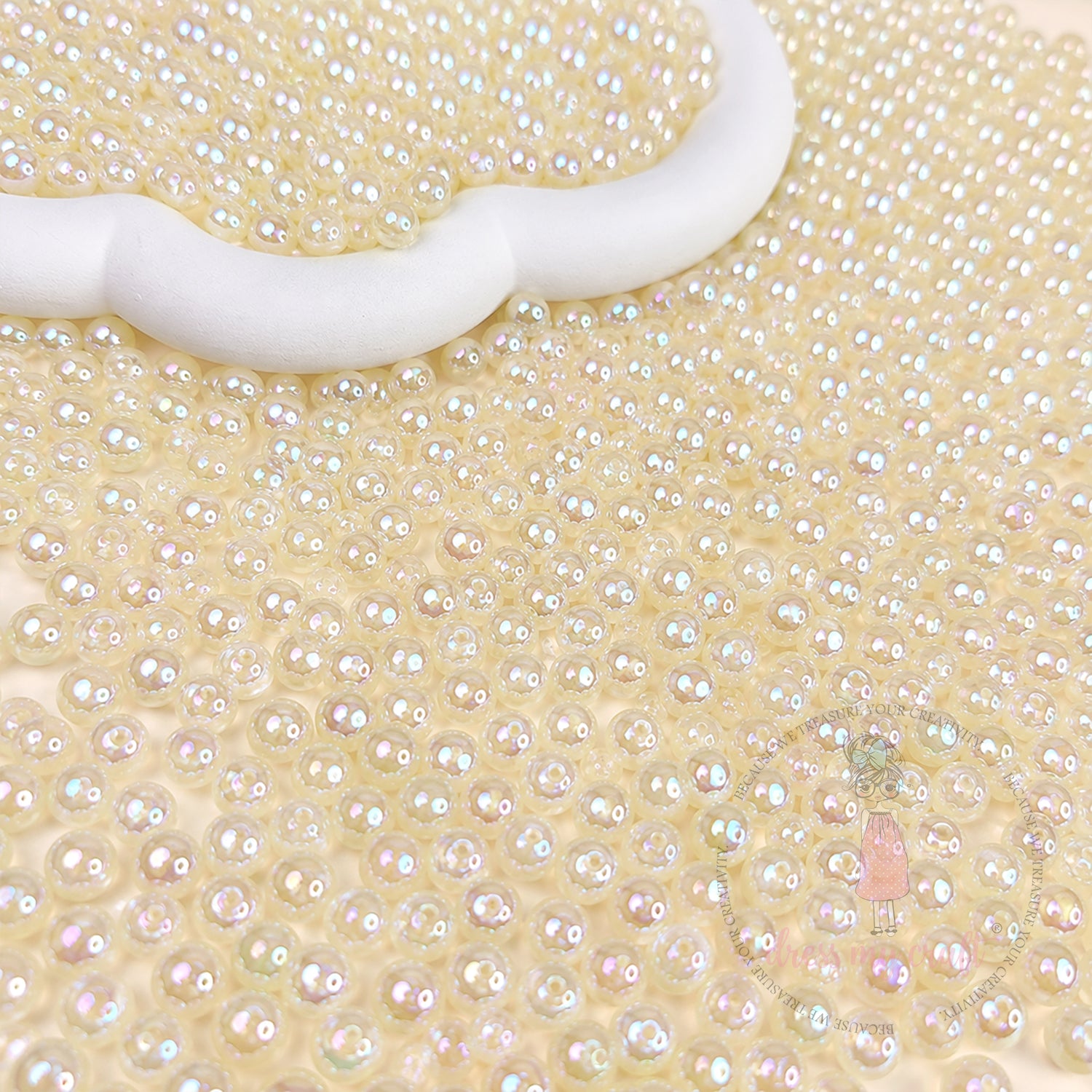 Transparent Rainbow Beads Cream Pearl - 6 MM, 50 Gms