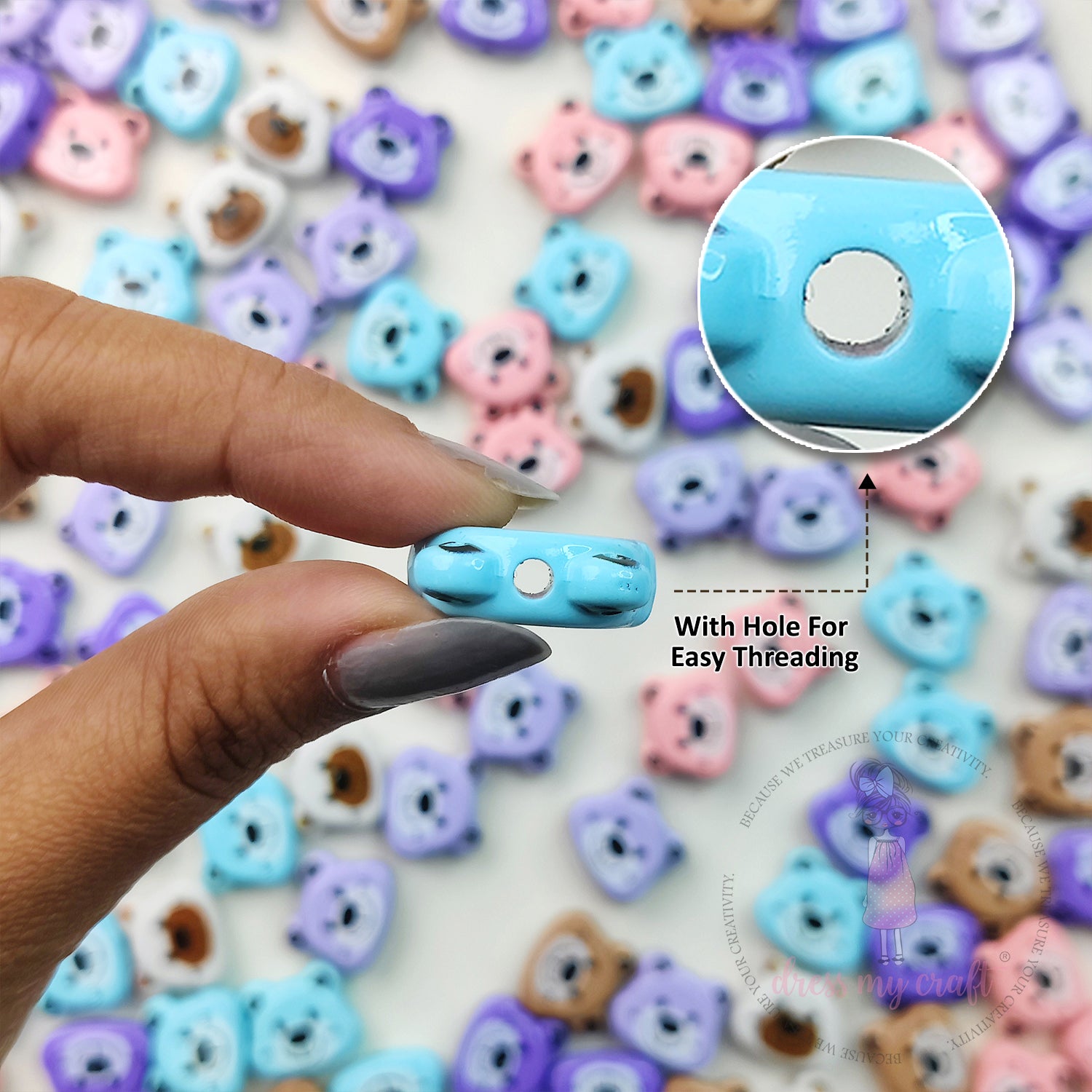 Multicolor Cute Bear Face Beads - 10 Pcs