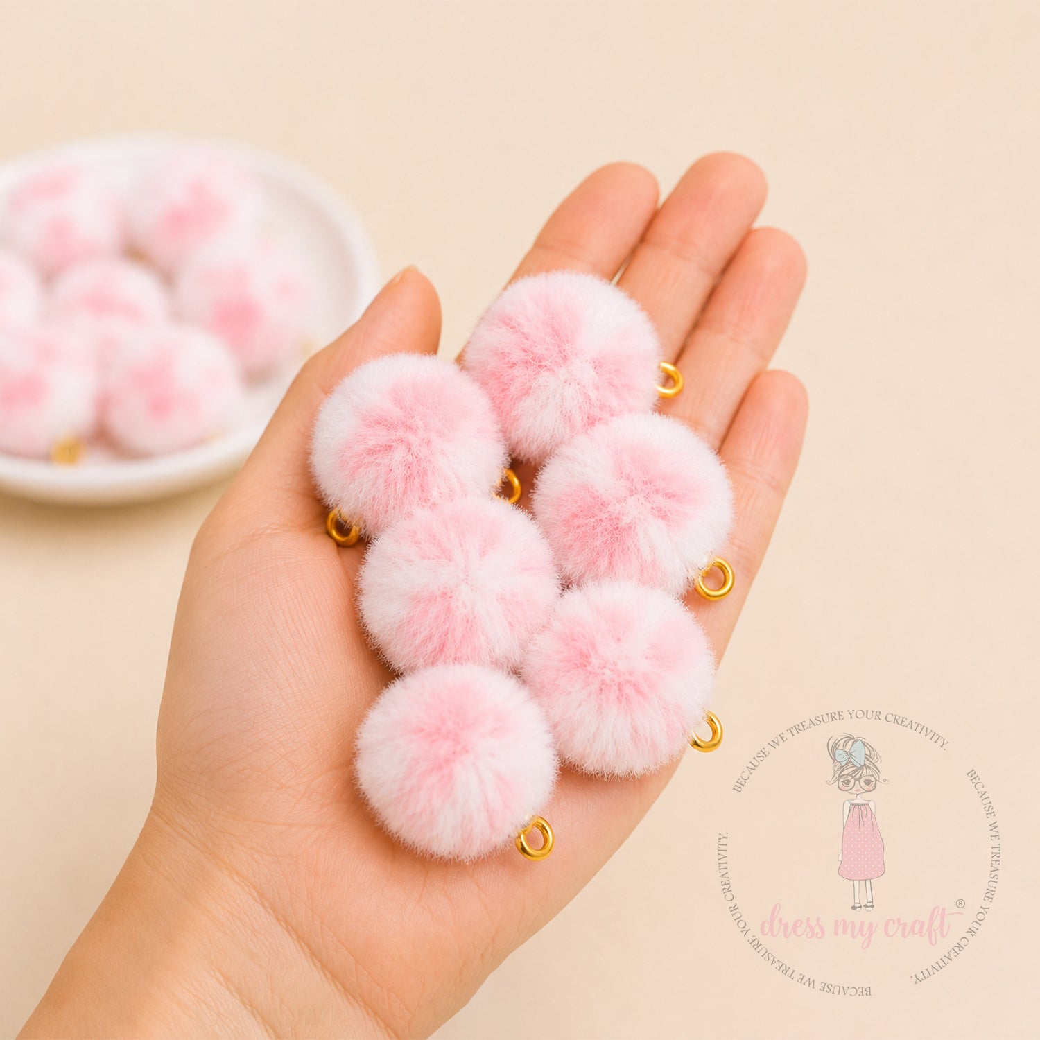 Mix Baby Pink Pastel Pom Pom With Loop - Big