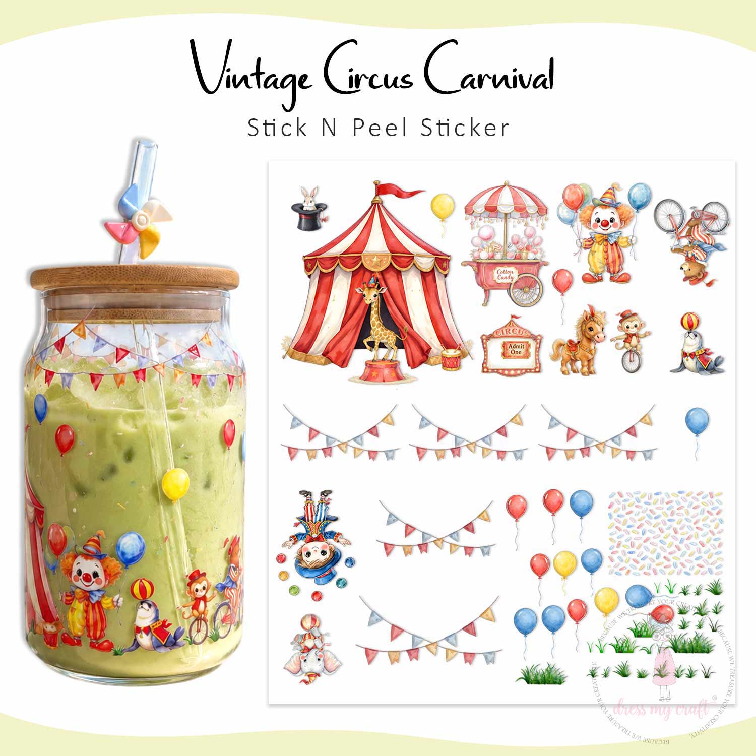 Stick N Peel Stickers - Vintage Circus Carnival Theme