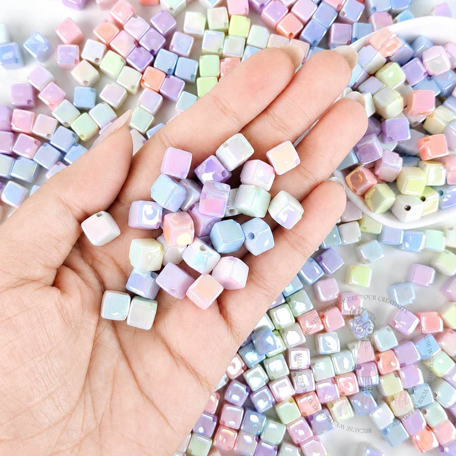 Pastel Holographic Square Beads