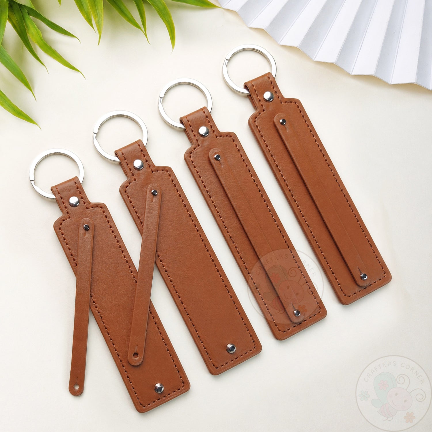 Leather Strap Key-chain - Brown, 4 Pcs