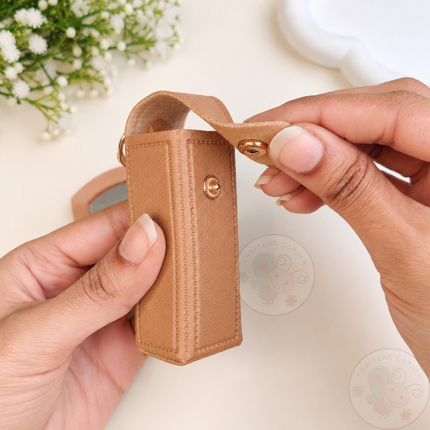 Leather Lipstick Case with Mirror - Brown