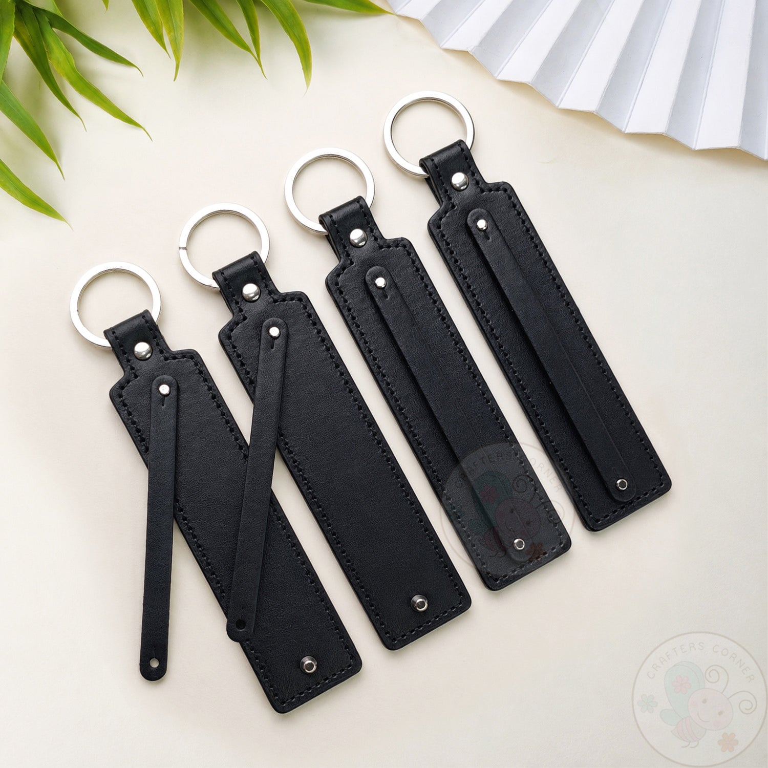 Leather Strap Key-chain - Black, 4 Pcs