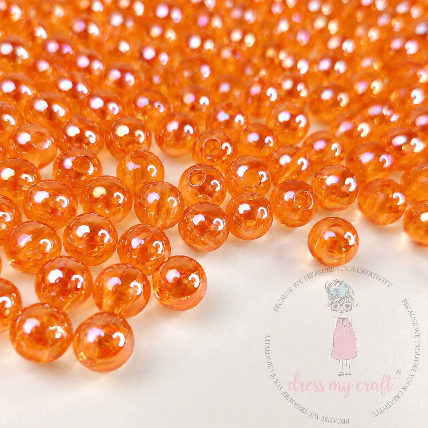 Transparent Rainbow Beads Peach - 6 MM, 50 Gms