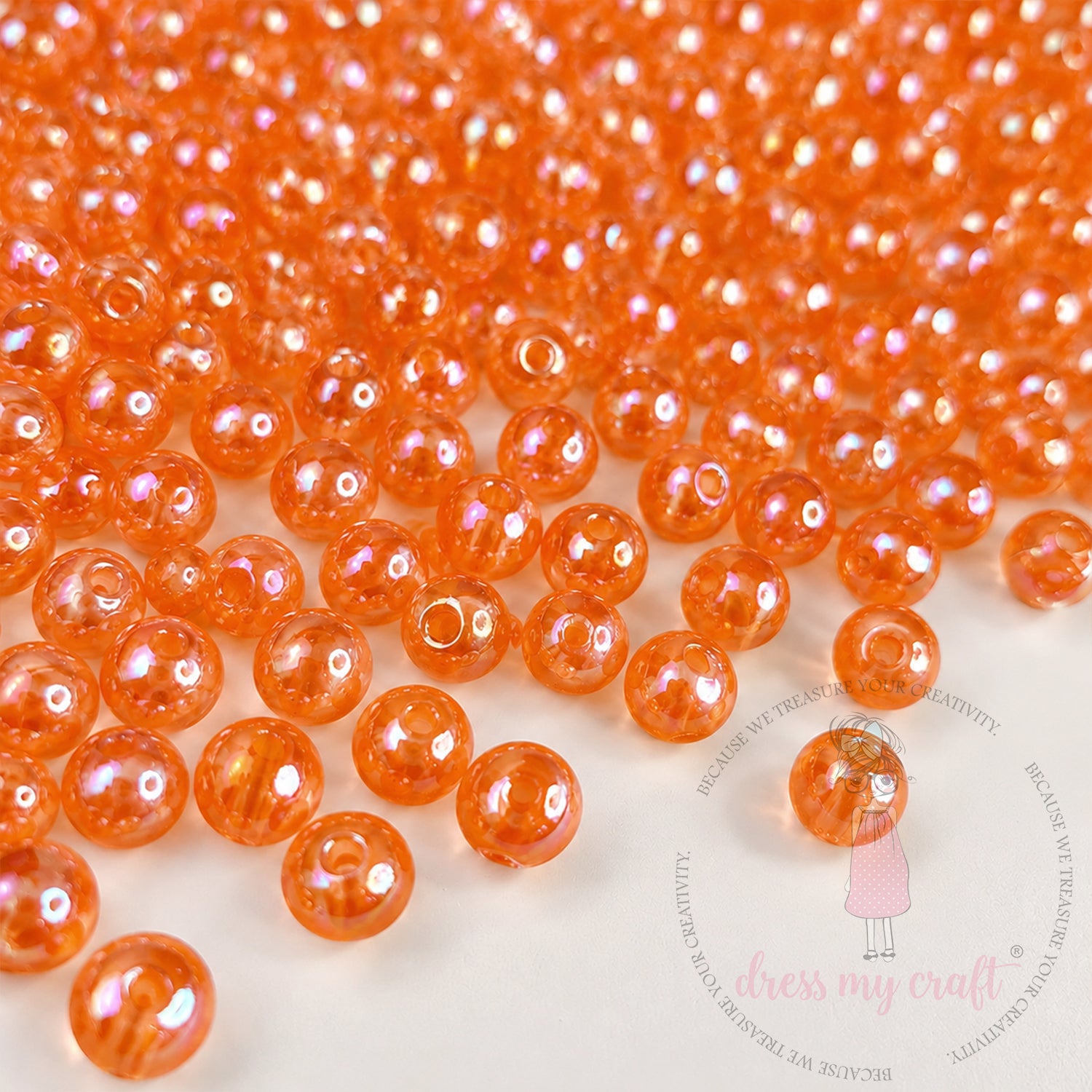 Transparent Rainbow Beads Peach - 6 MM, 50 Gms