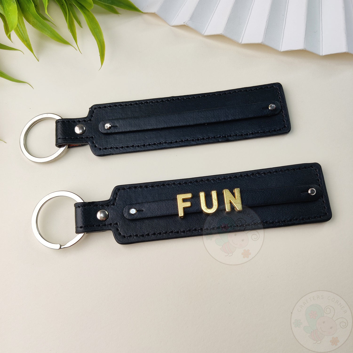 Leather Strap Key-chain - Black, 4 Pcs