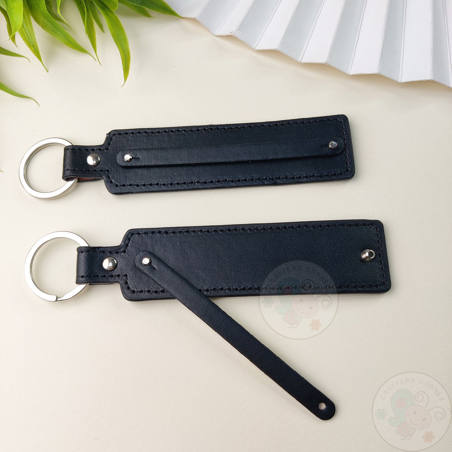 Leather Strap Key-chain - Black, 4 Pcs