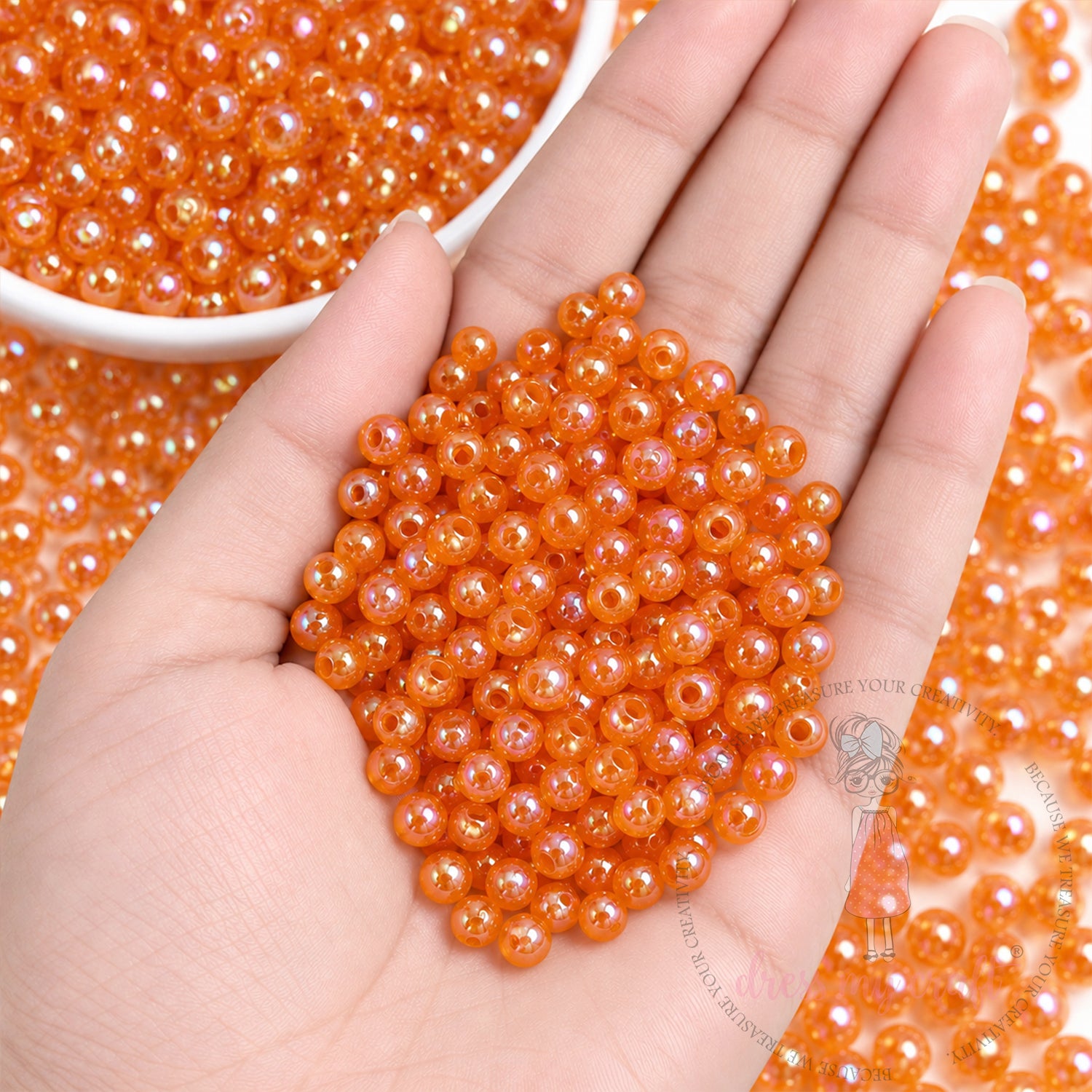 Transparent Rainbow Beads Peach - 6 MM, 50 Gms