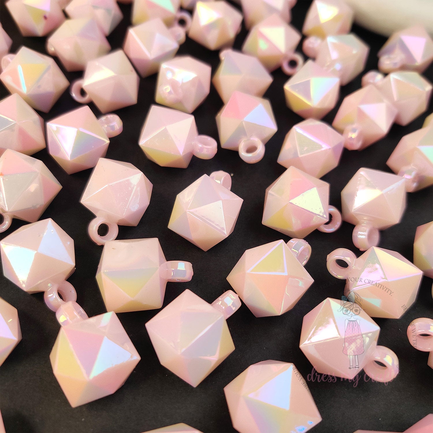 Blush Pink Holographic Diamond Beads with Loop