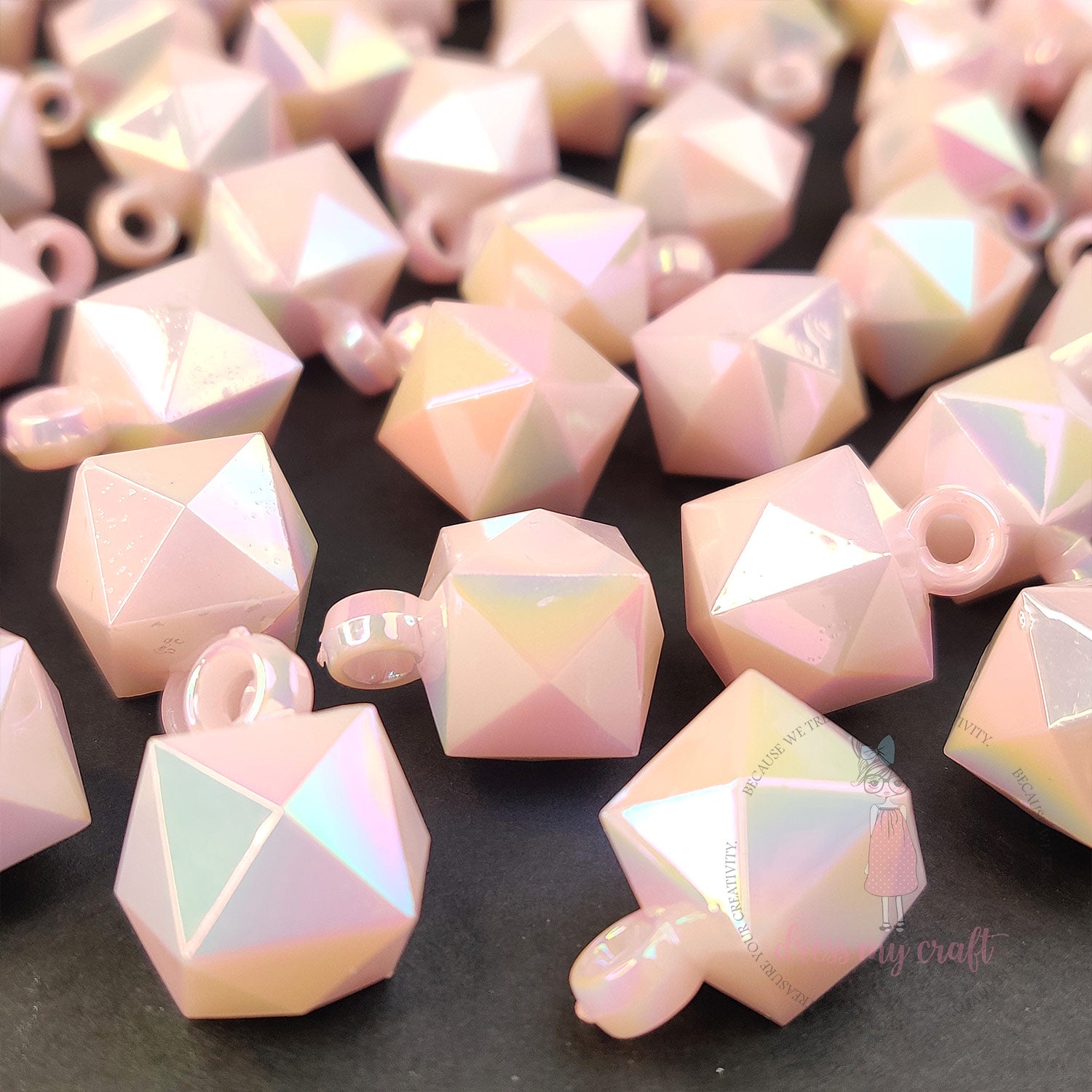 Blush Pink Holographic Diamond Beads with Loop