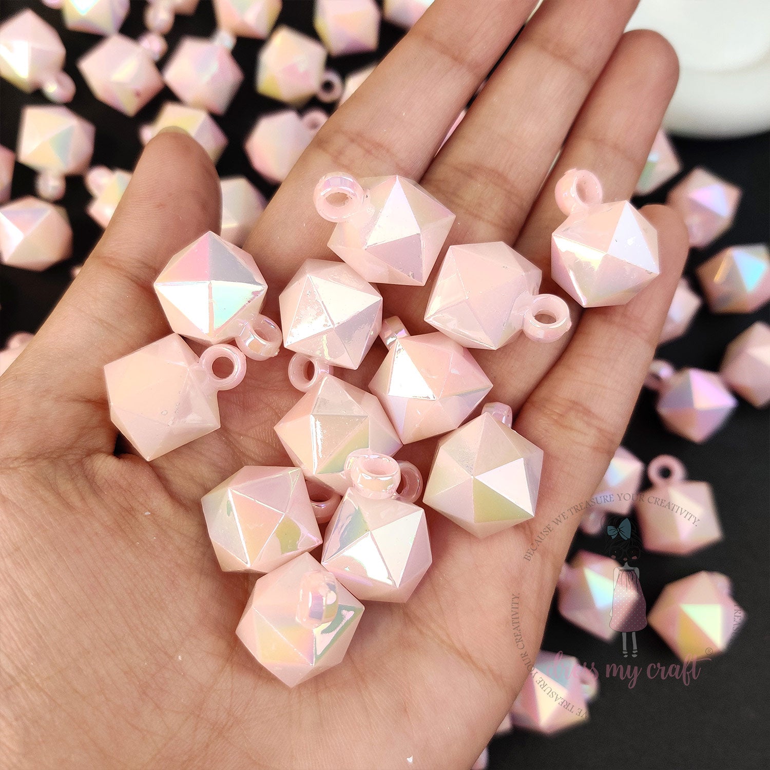 Blush Pink Holographic Diamond Beads with Loop