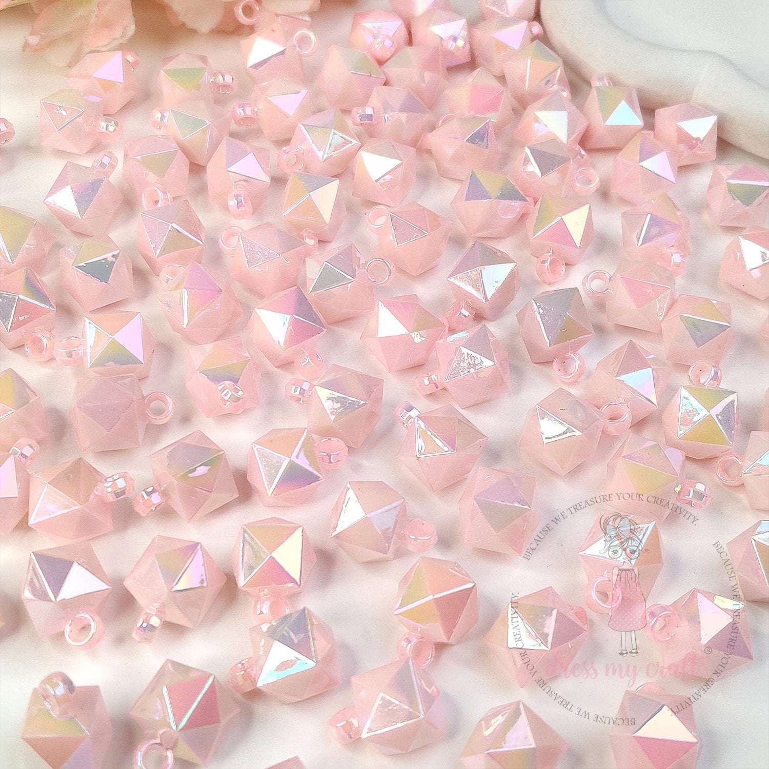 Blush Pink Holographic Diamond Beads with Loop