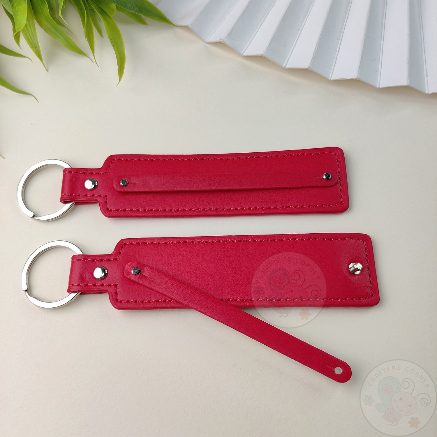 Leather Strap Key-chain - Red, 4 Pcs