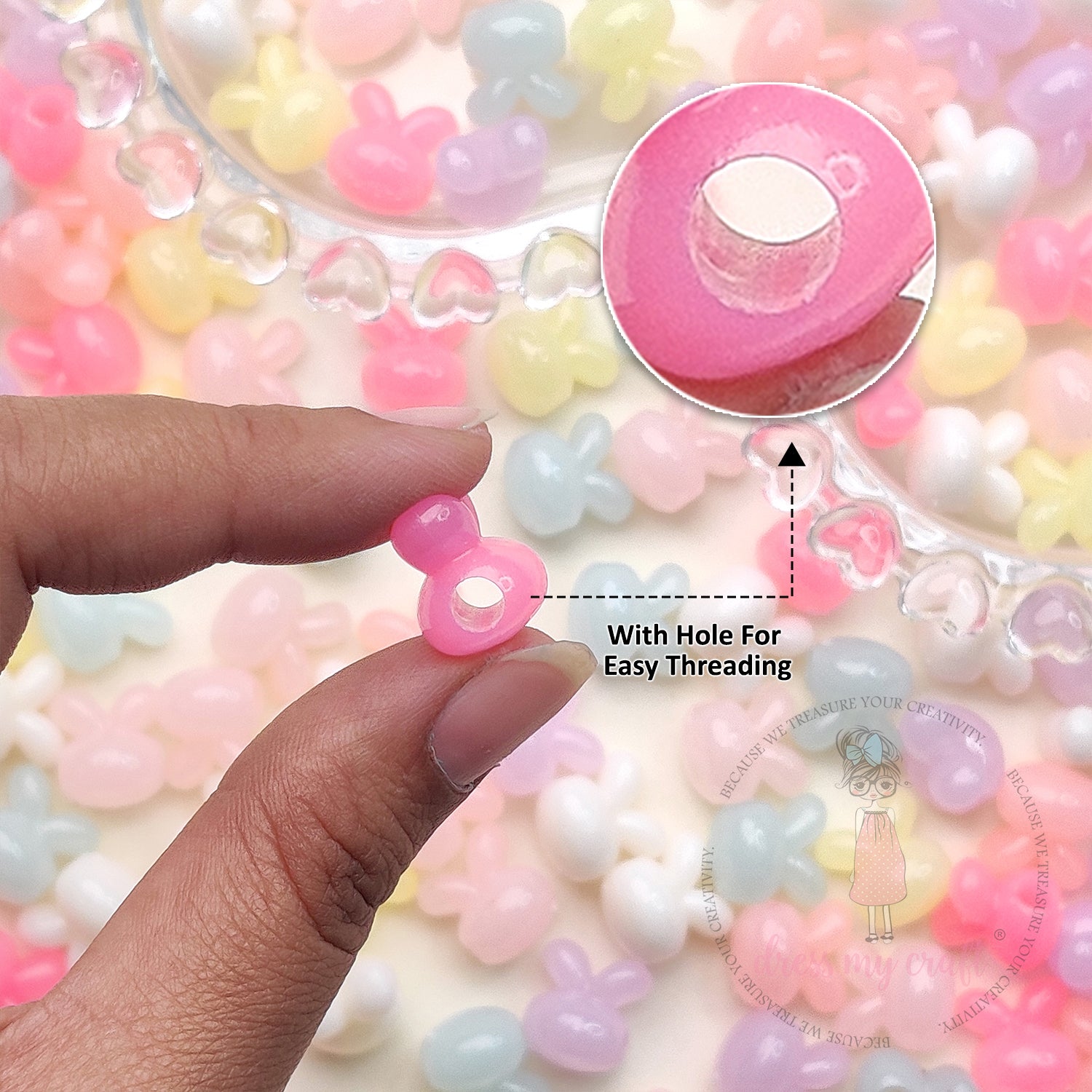 Pastel Colorful Jelly Rabbit Beads - 50 Gms