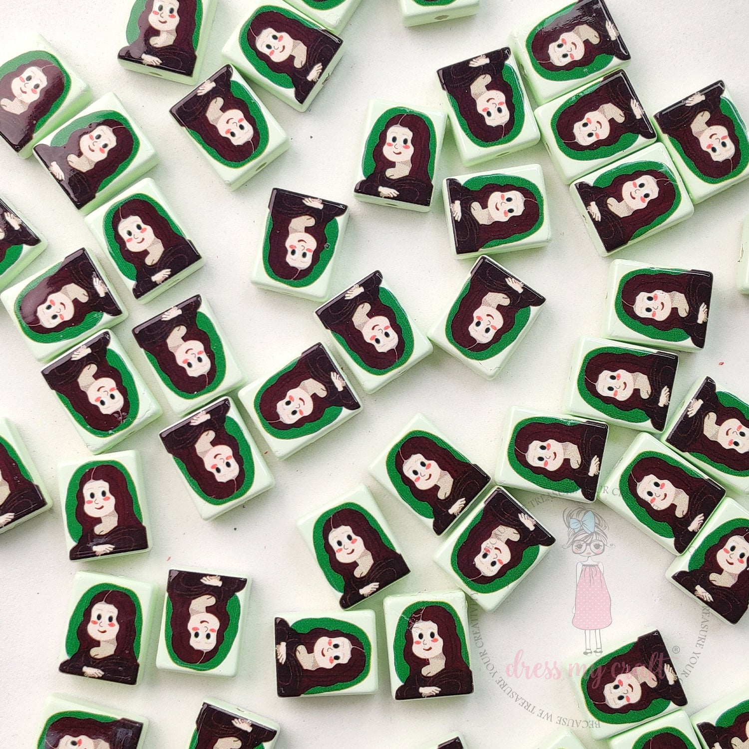 Painting On Tiles Beads Light Green - 6 Pcs