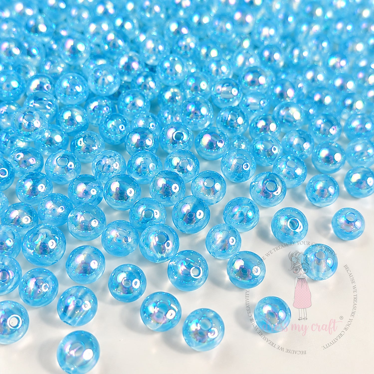 Transparent Rainbow Beads Sky Blue - 6 MM, 50 Gms