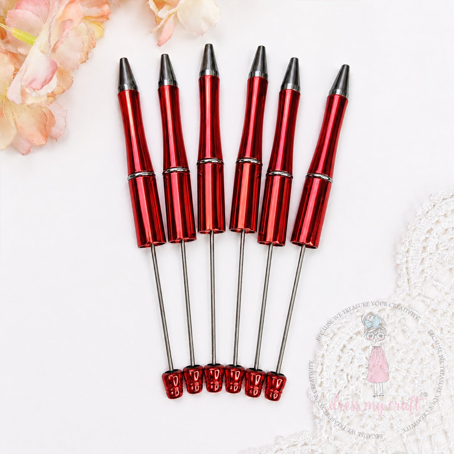 DIY Bead Pens - Metallic Red, 4 Pcs