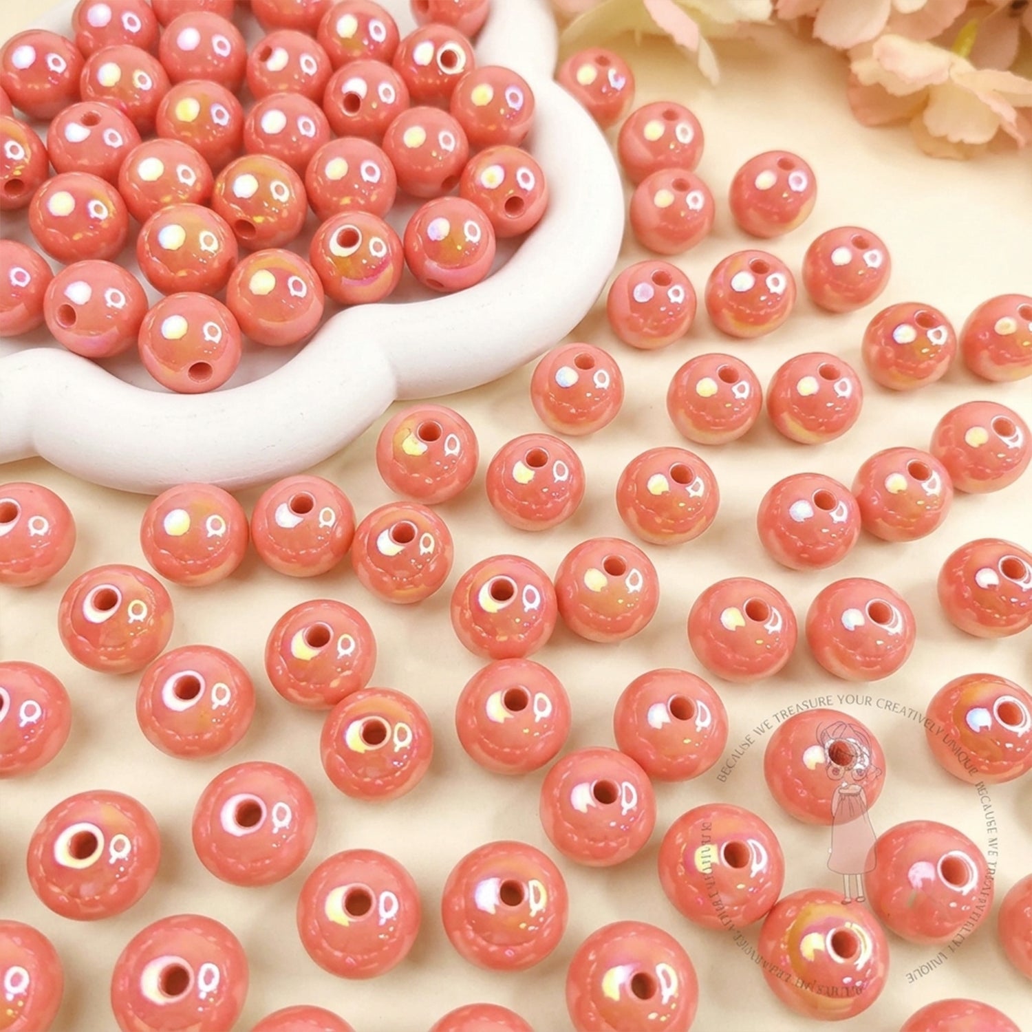 Holographic Premium Acrylic Beads - Peach