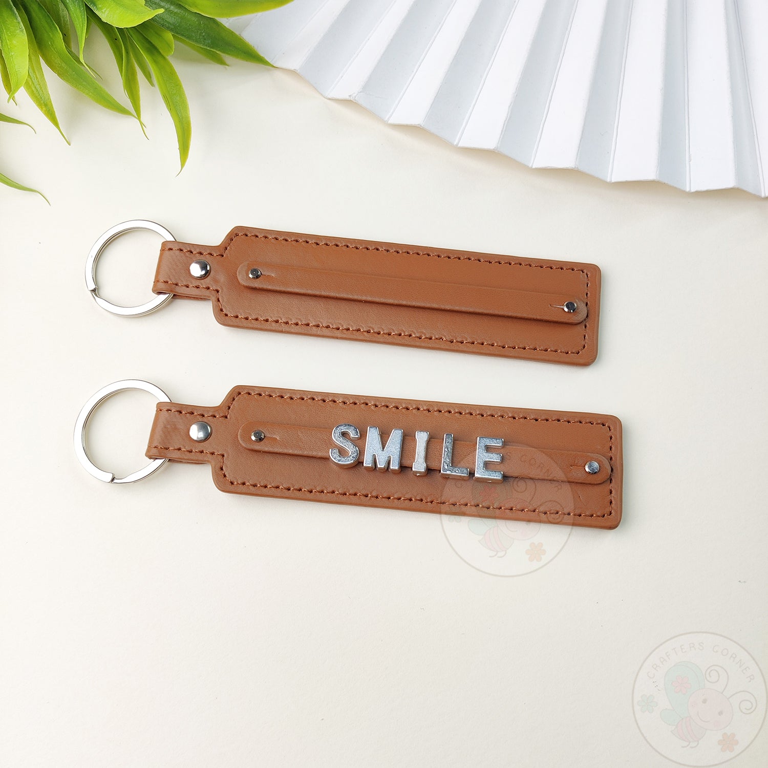 Leather Strap Key-chain - Brown, 4 Pcs