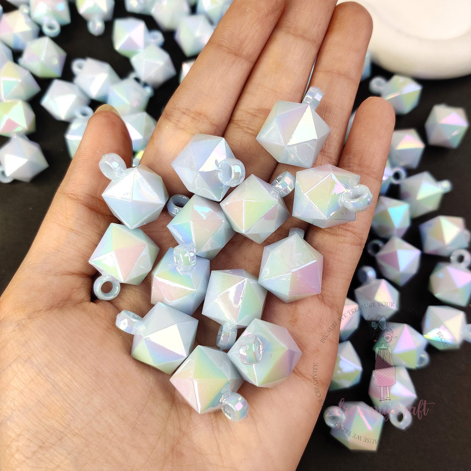 Baby Blue Holographic Diamond Beads with Loop