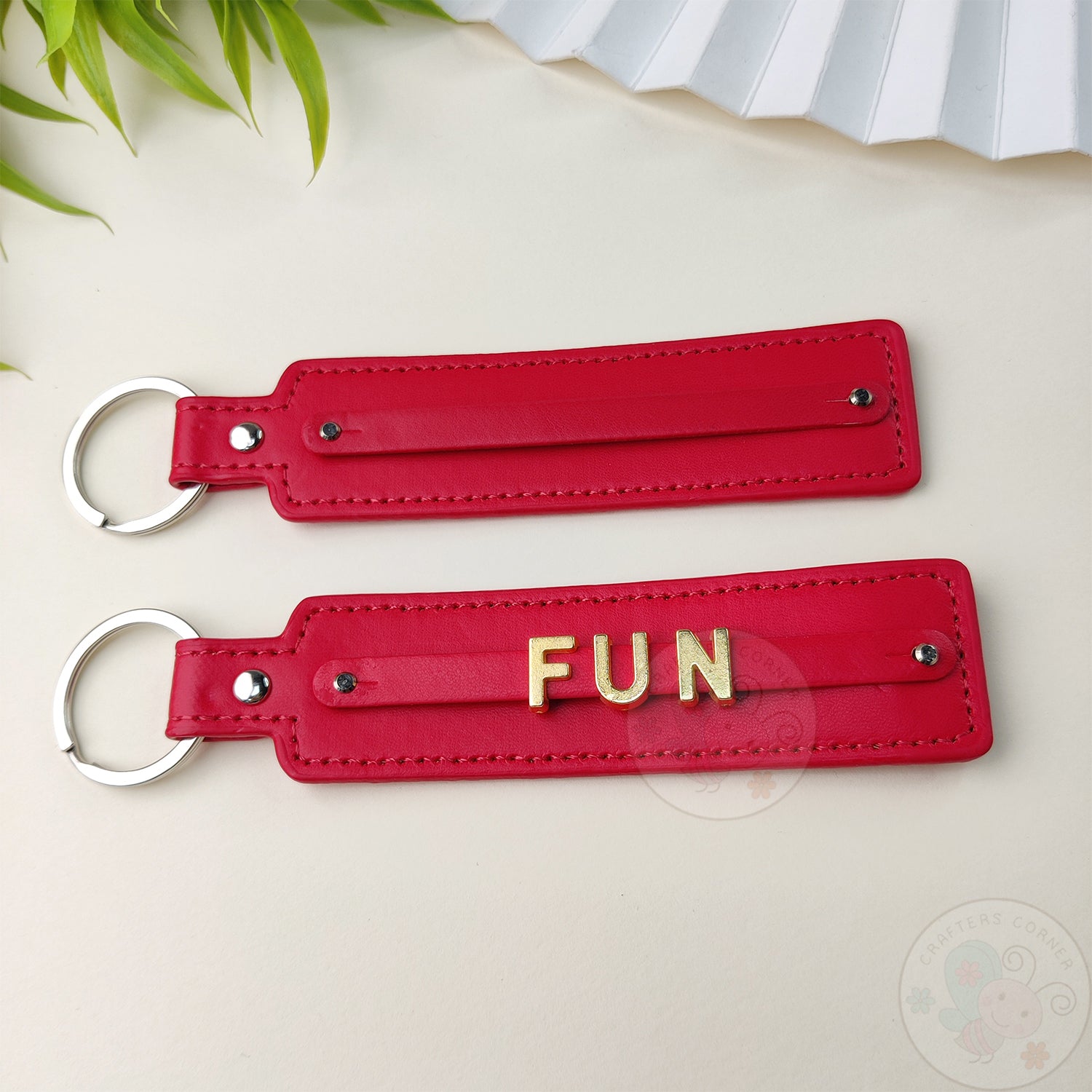 Leather Strap Key-chain - Red, 4 Pcs