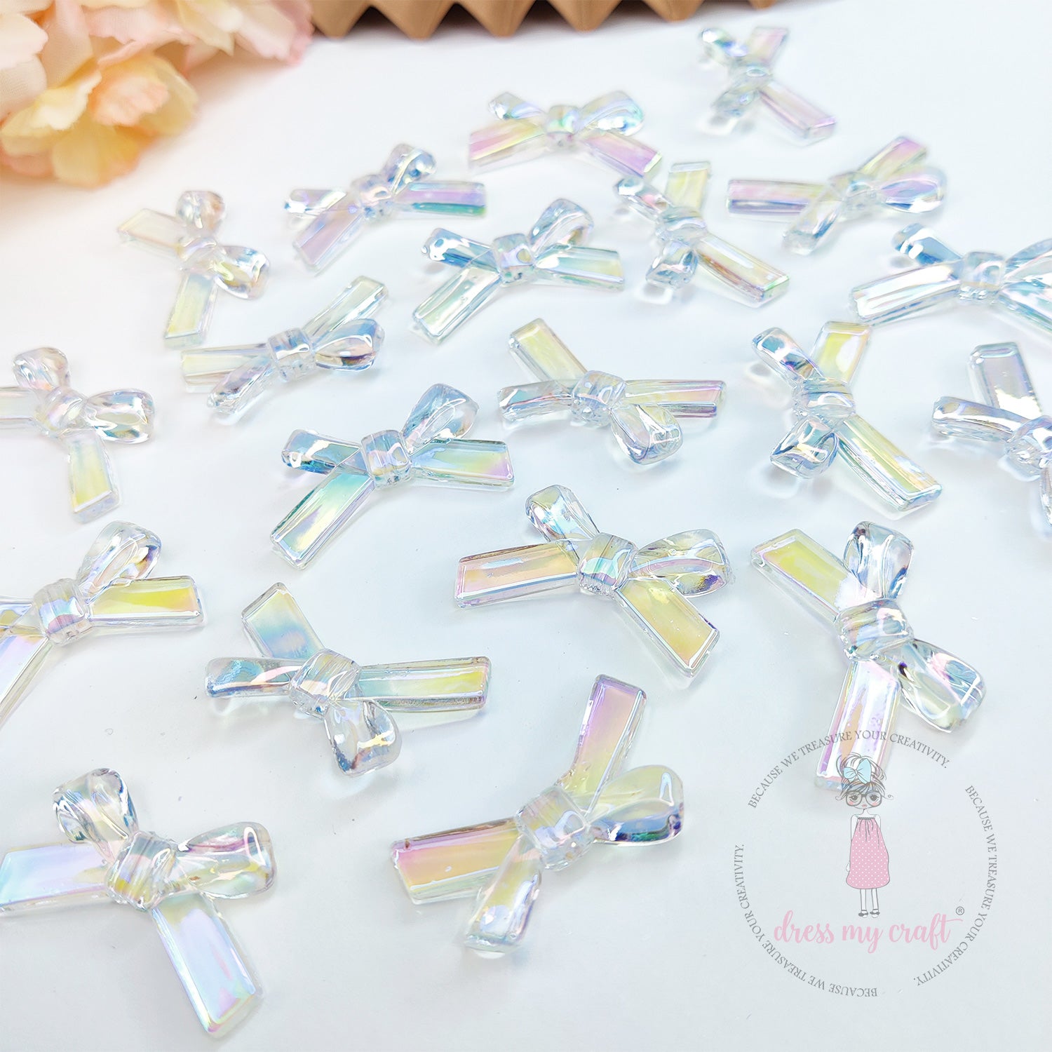 Holographic Crystal-Clear Bow Beads